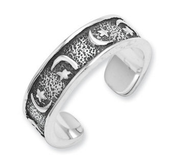 Sterling Silver Antiqued Moon and Stars Toe Ring - J111650