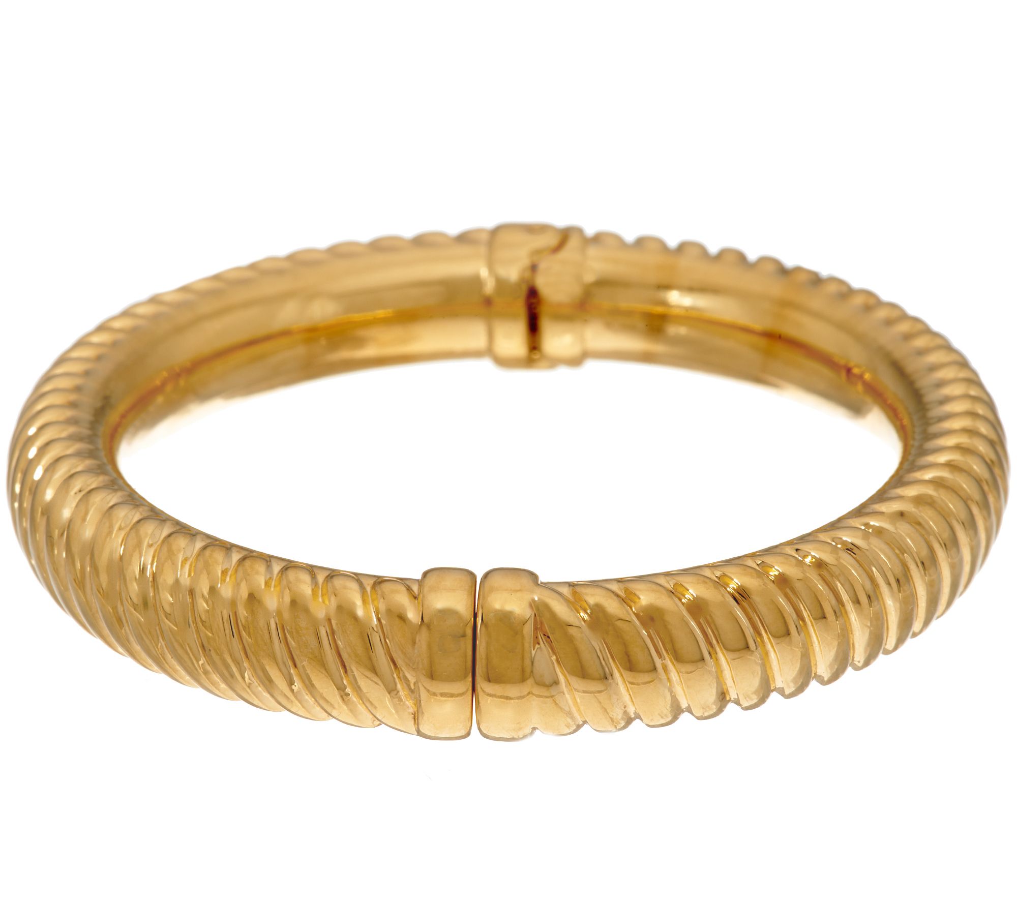 Oro Nuovo Large Ribbed Oval Hinged Bangle 14K Gold Over Resin - QVC.com