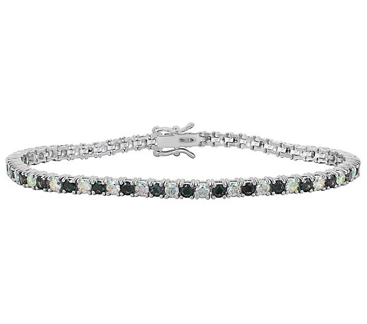 Diamonique Clear & Black Aurora Borealis Tennis Bracelet Sterling Silver