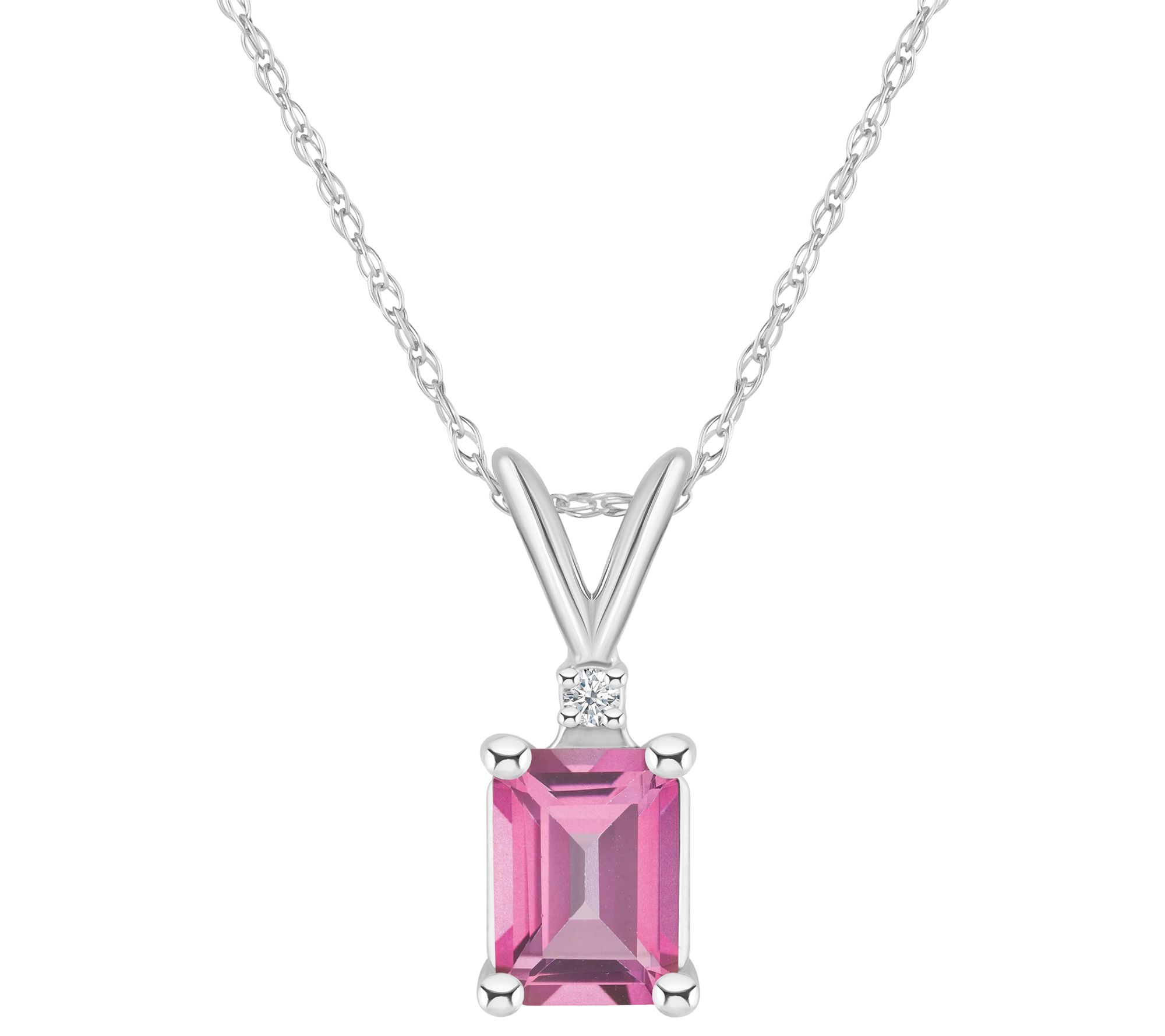 14K Gold 1.30 cttw Pink Topaz Diamond Accent Pe ndant w/ Chain