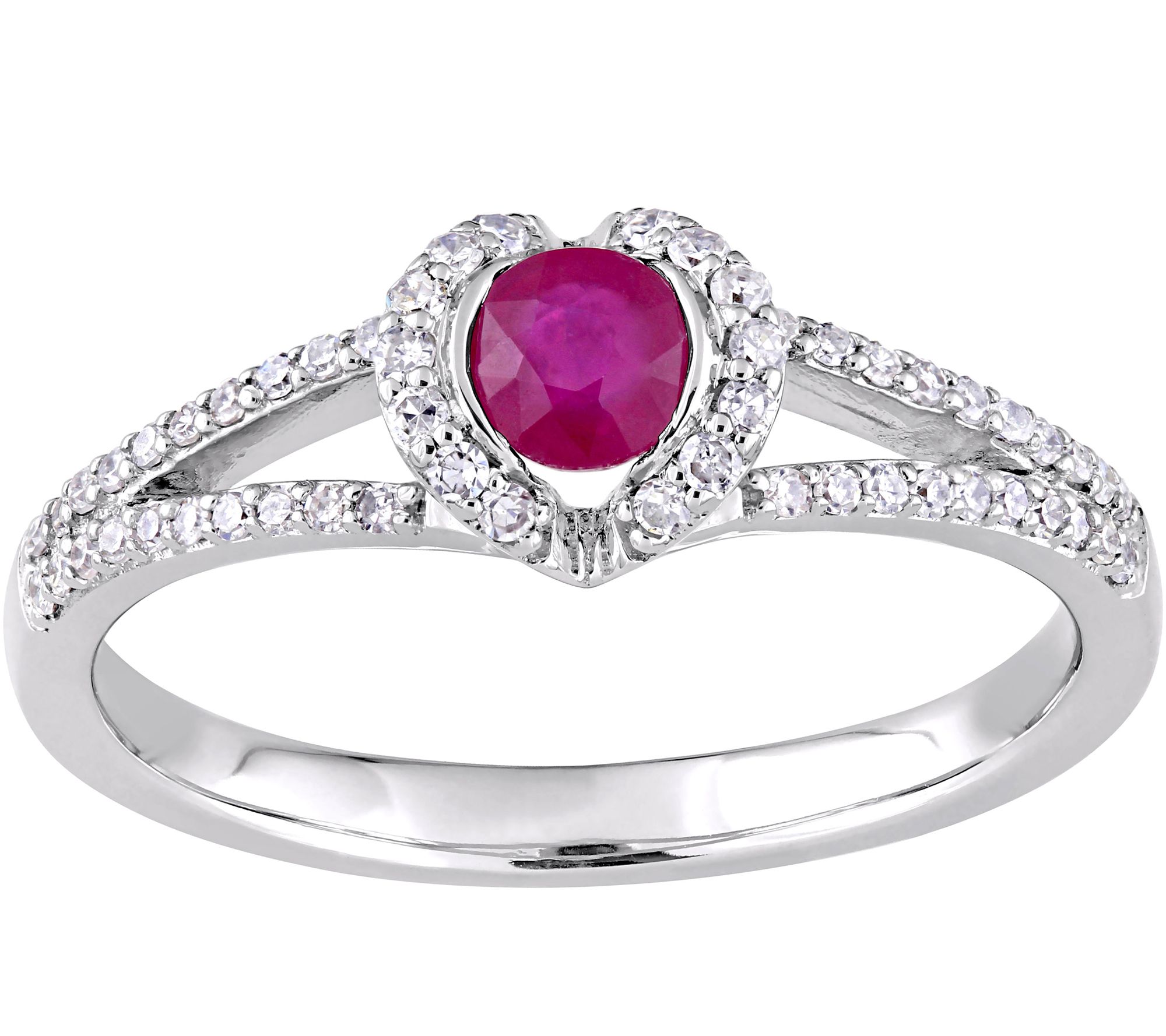 14K 0.35 ct Ruby & 1/6 cttw Diamond Halo Ring