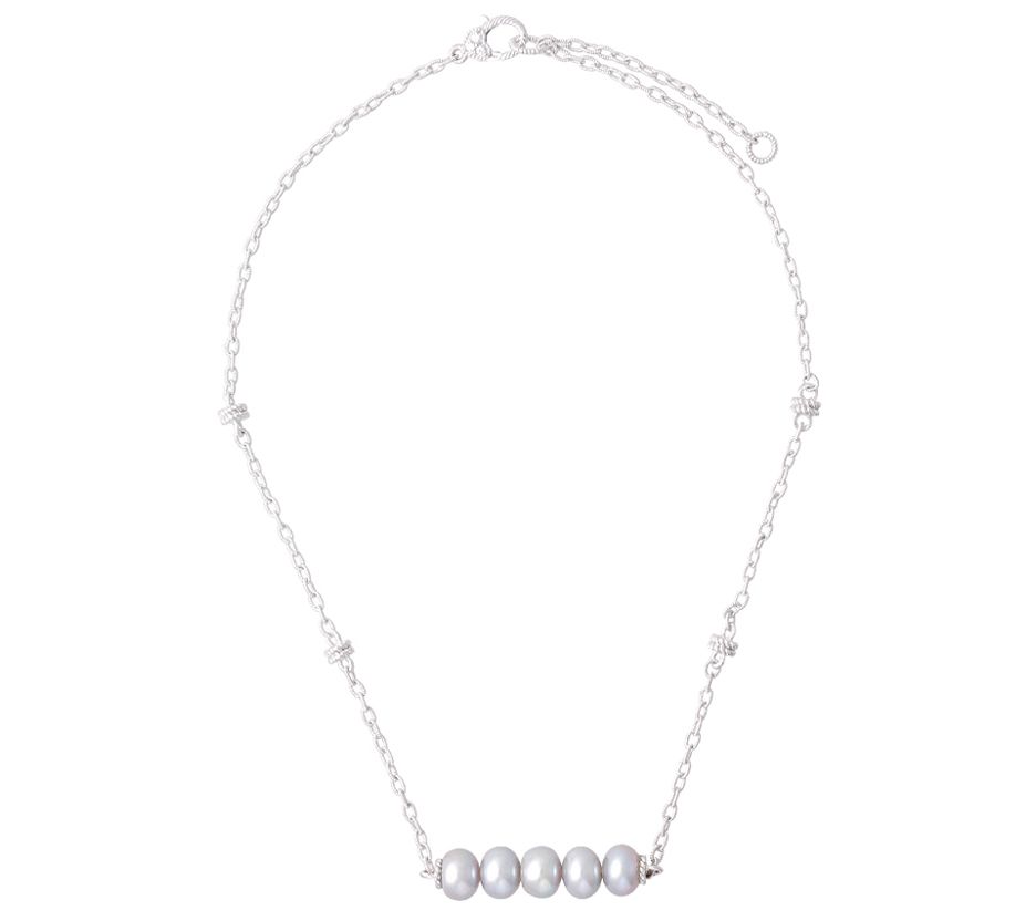 Judith Ripka Sterling Gray Cultured Pearl Bar Necklace - QVC.com