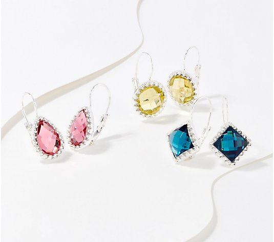 Joan Rivers Set of 3 Crystal Drop Earrings