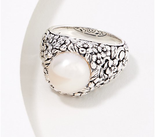 JAI Sterling Silver Texture and Cultured Pearl Ring