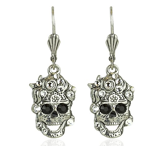 Anne Koplik Crystal Skull Dangle Earrings