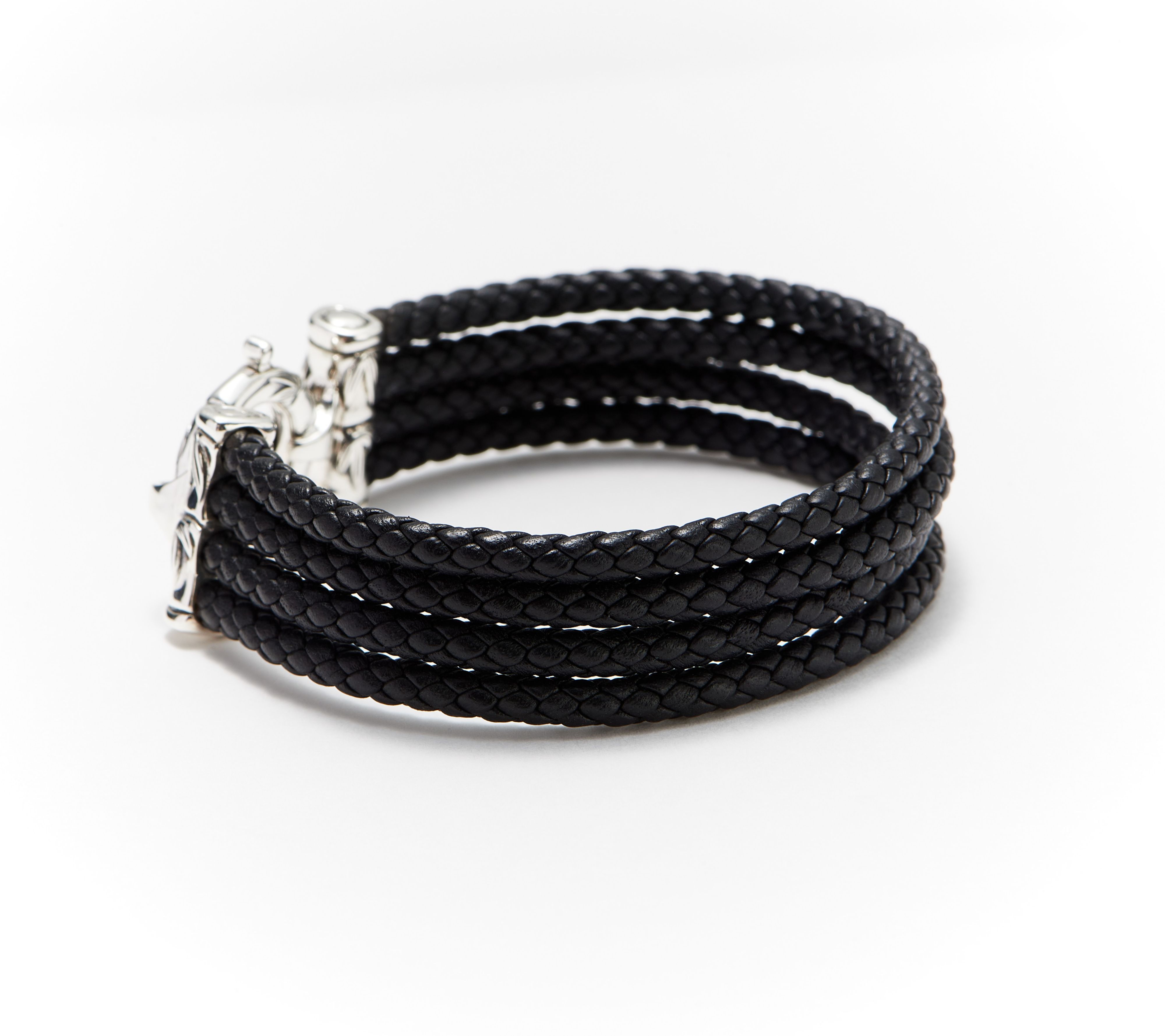 JAI Sterling Silver Braided Leather Bracelet 