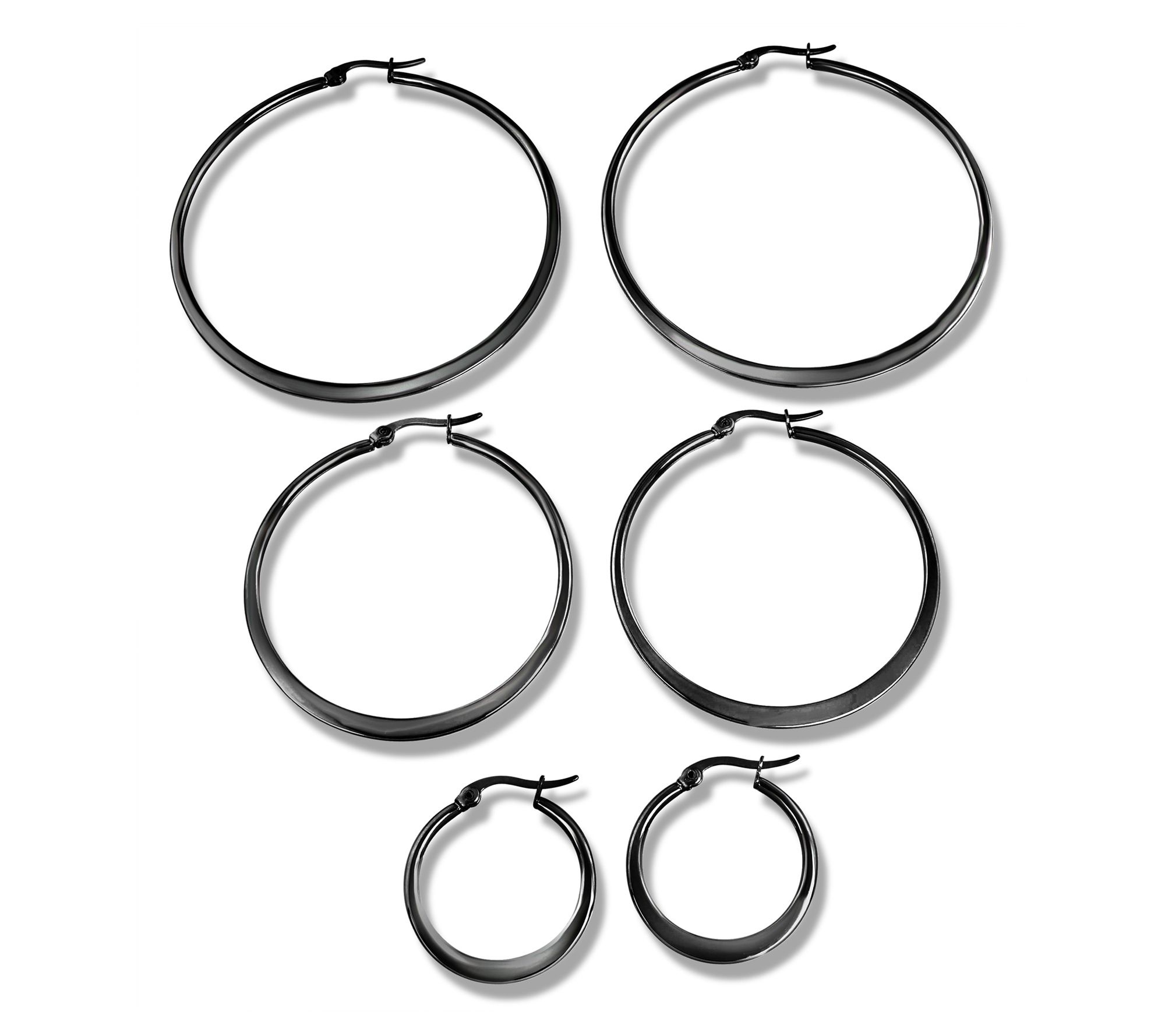 Steel by Design Set of 3 Round Hoop Earrings