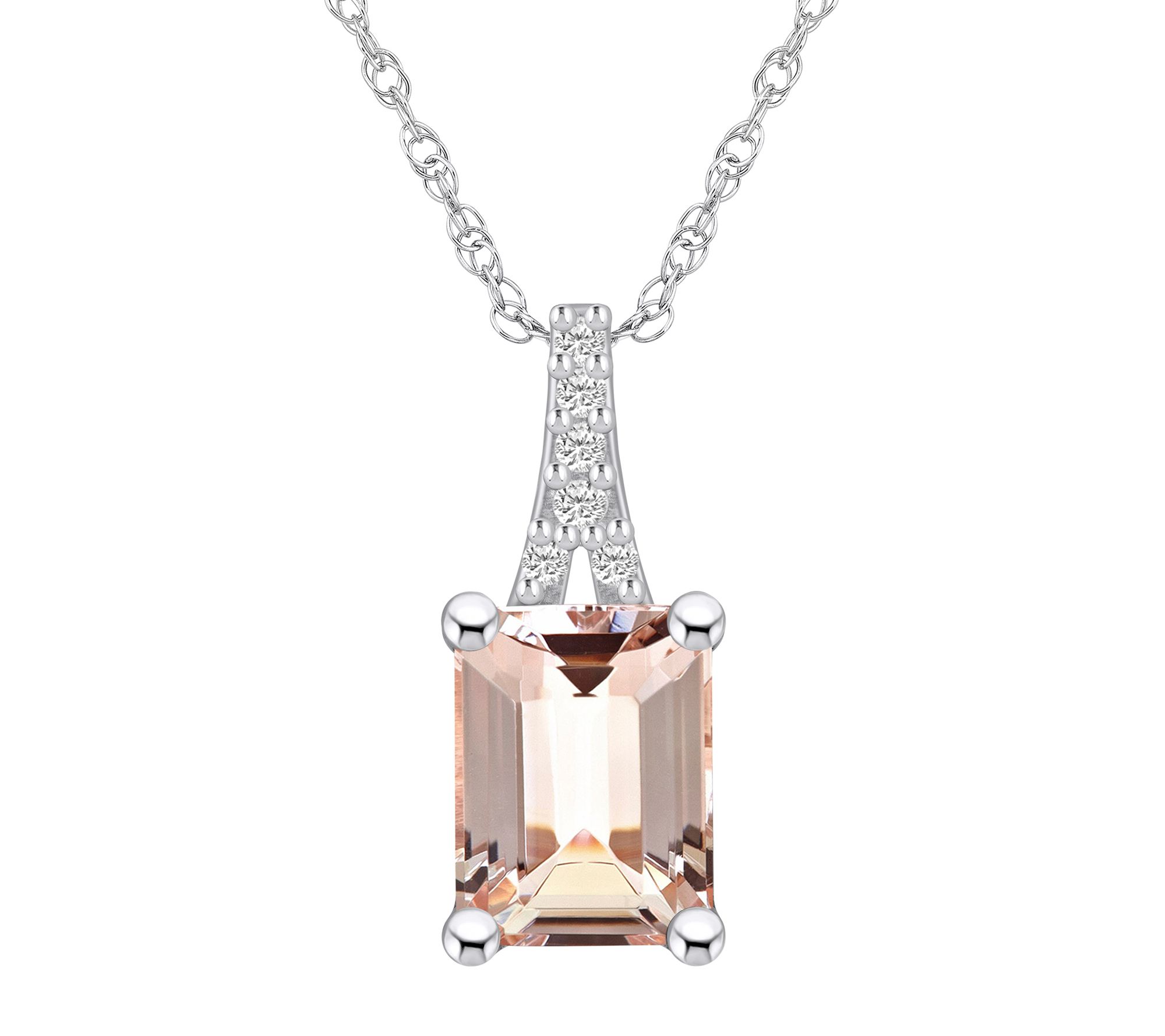 Affinity Gems Morganite & Diamond Pendant w/ Chain, 14K Gold