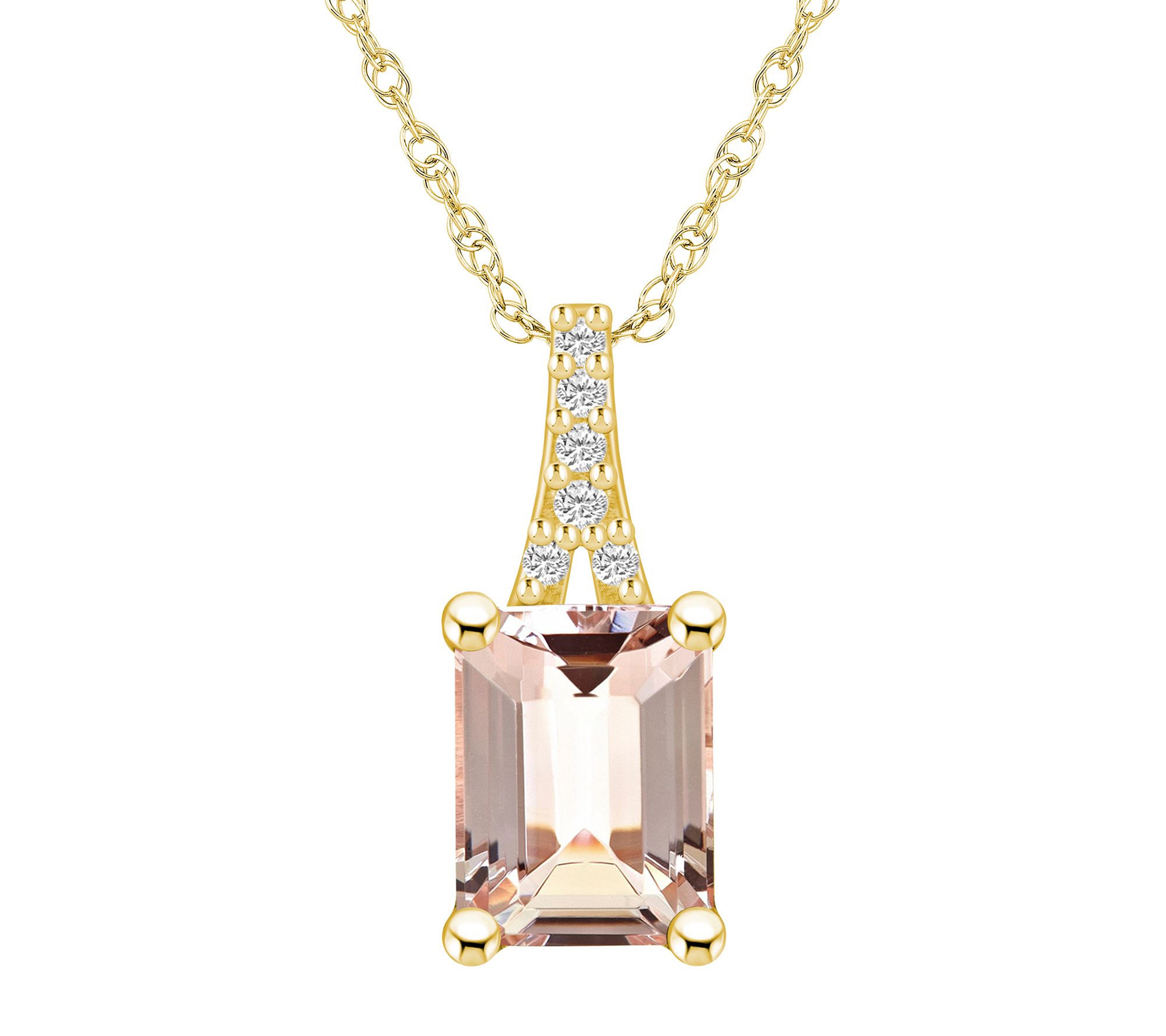 Affinity Gems Morganite & Diamond Pendant w/ Chain, 14K Gold