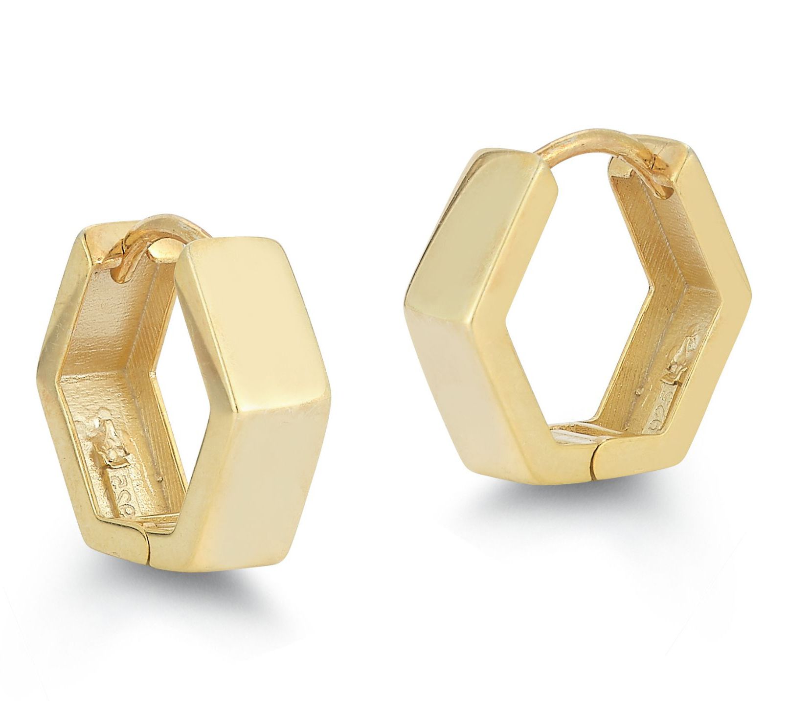 Sterlina Silver Hexagon Huggie Hoop Earrings, Sterling Silver