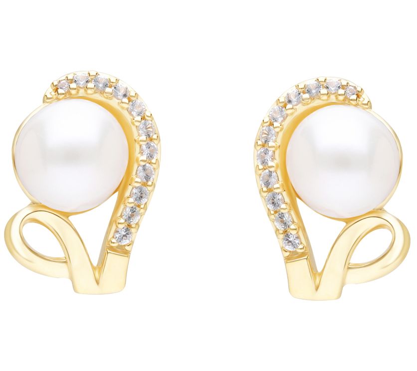 Ariva 14K Gold Cultured Pearl & White SapphireEarrings