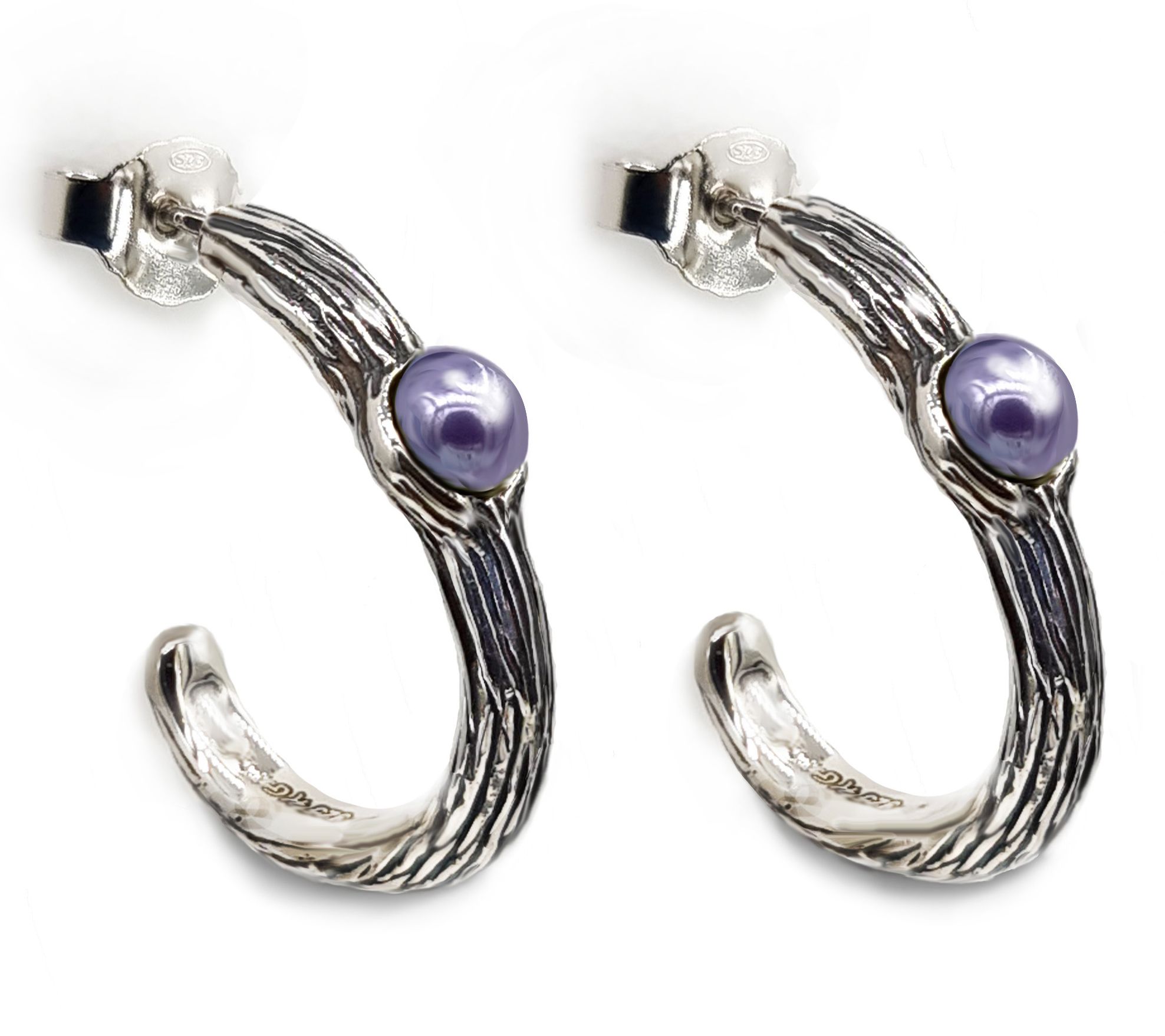 Hagit Sterling Silver Cultured Pearl Textured H oop Earrings