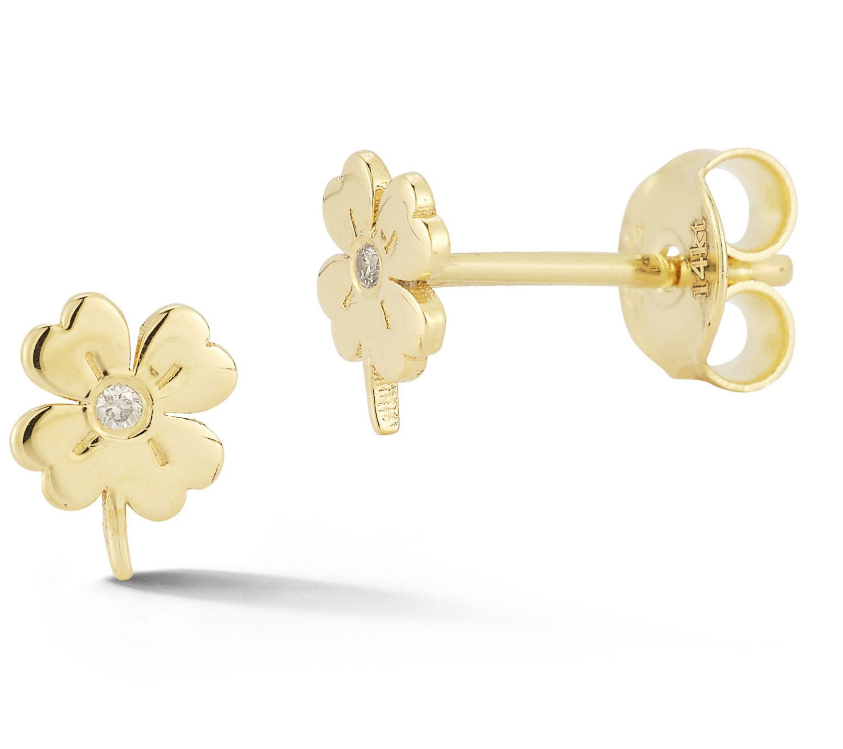 Luminosa Gold D ainty Diamond A ccent Clover St ud Earrings, 14