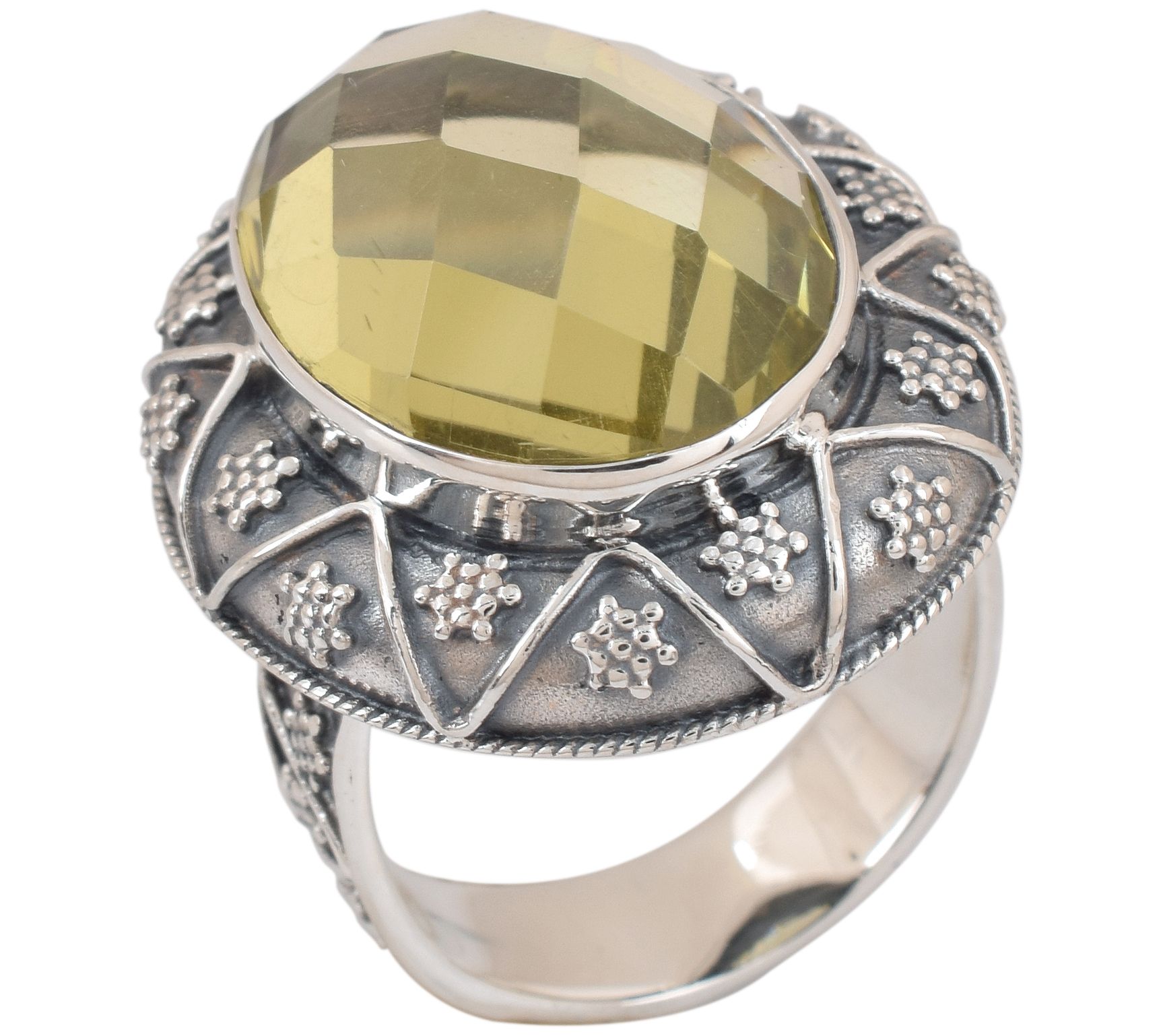 Artisan Crafted Sterling Silver Lemon Quartz Oxidized Ring