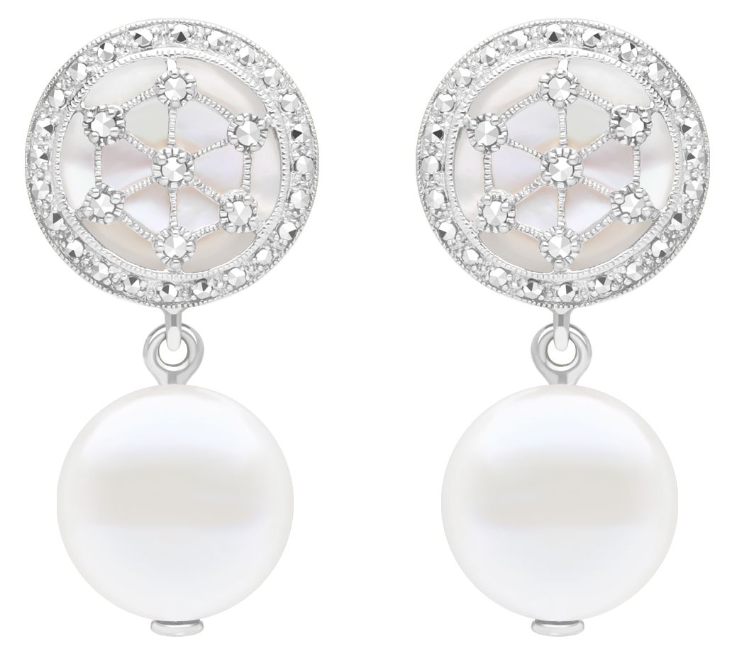 Dallas Prince Sterling Marcasite & Cultured Pearl Earrings
