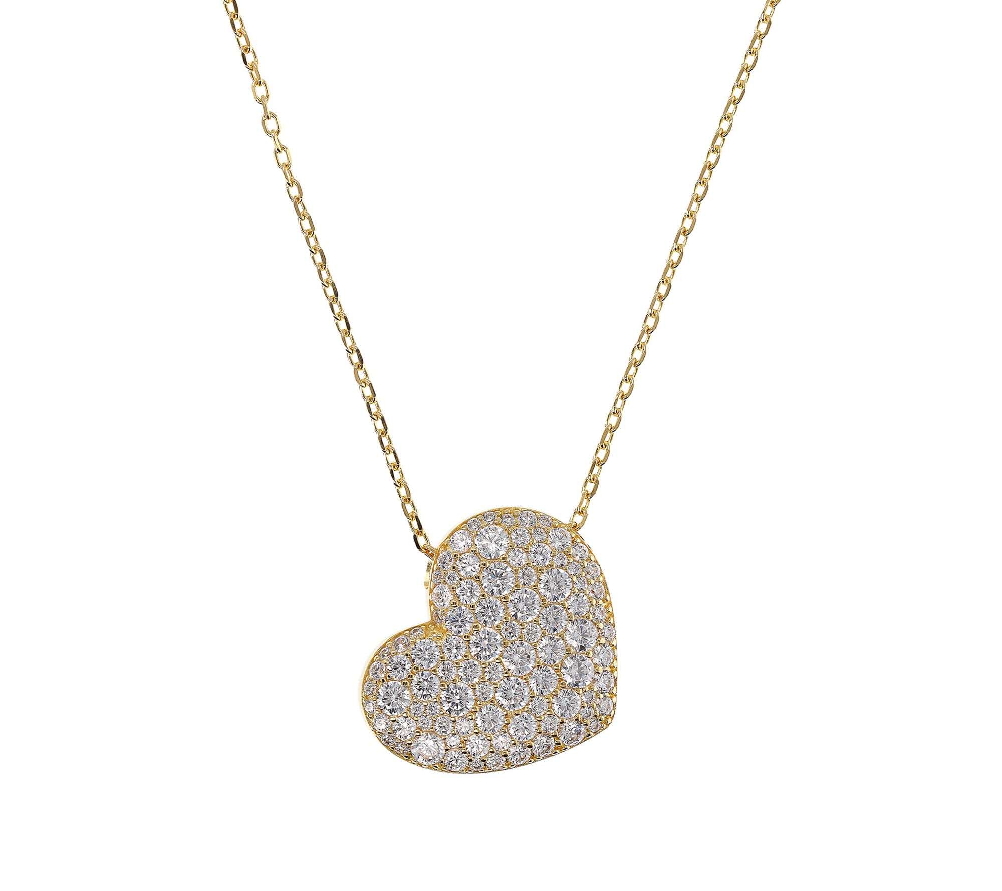 Diamonique x Bronzo Italia Heart Slide Necklace, 18K Plated