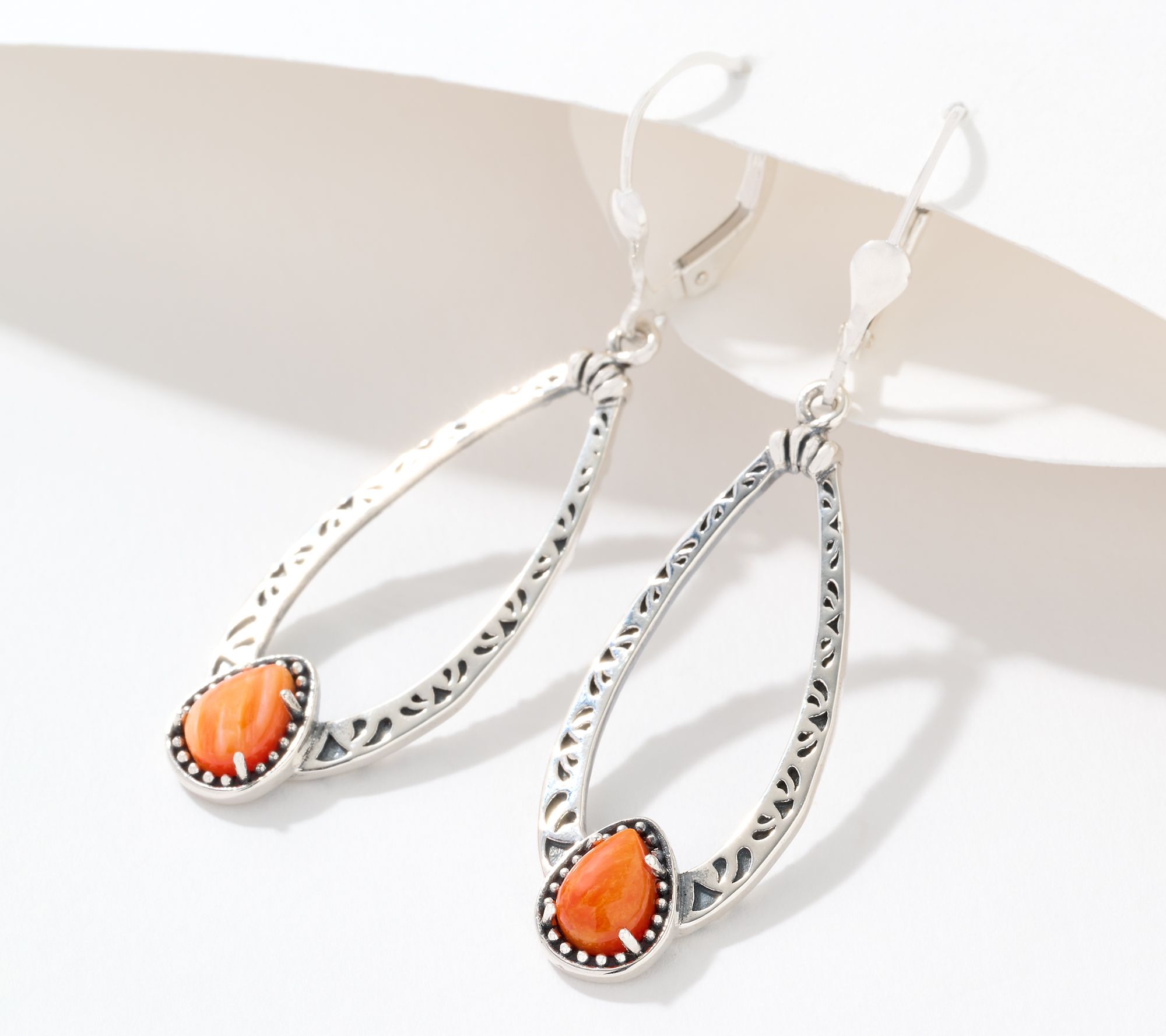 American West Sterling Silver Pear Gemstone Leverback Earrings