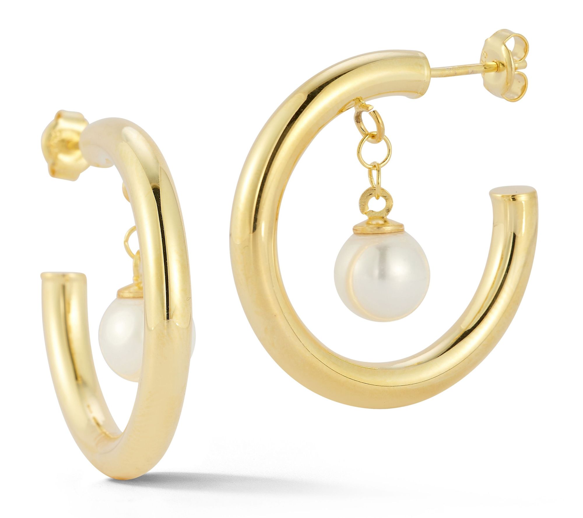 Sterlina Silver Cultured Pearl Dangle Hoop Earrings, Sterling