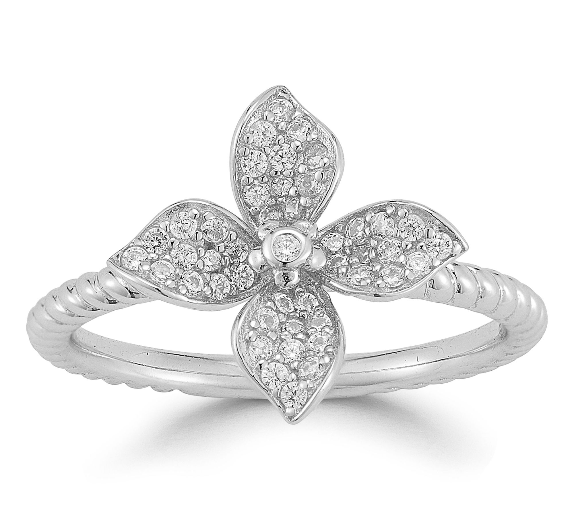 Sterlina Silver Pave Flower Ring, Sterling