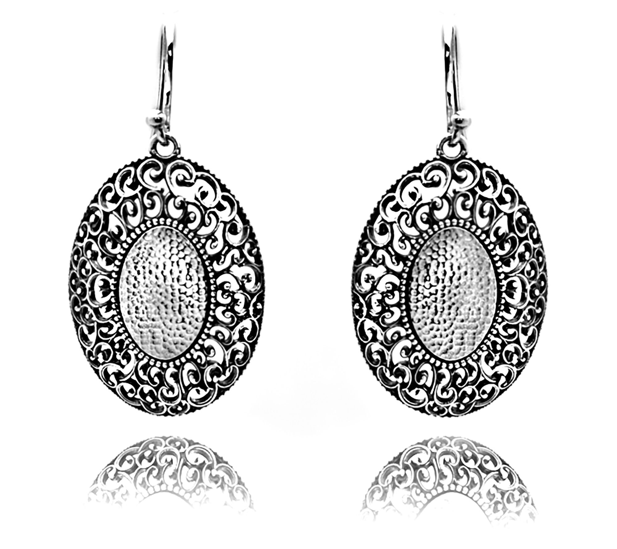 Or Paz Sterling Silver Lace Design Oval DangleEarrings