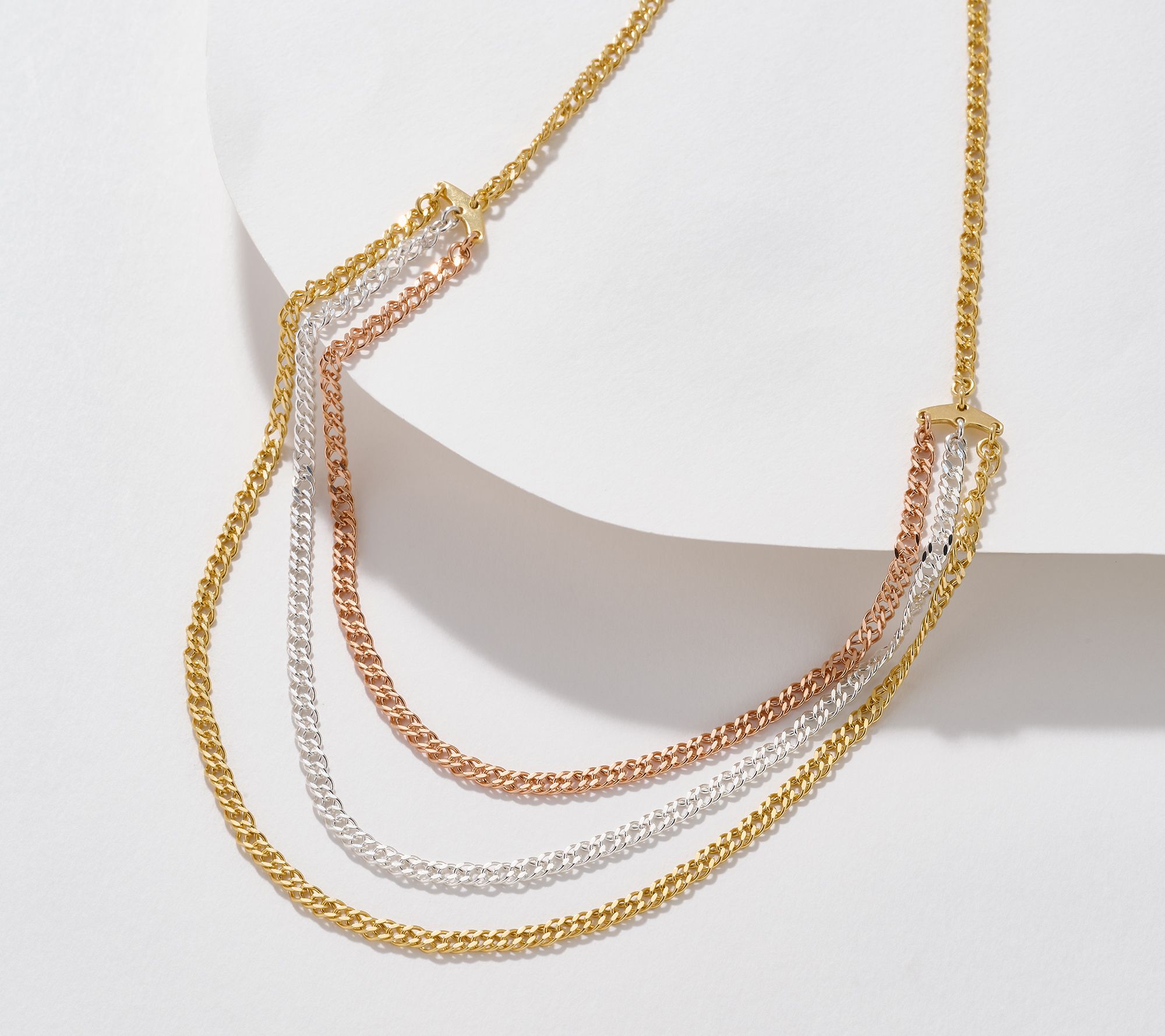 "As Is" UltraFine 950 Silver Tri-Tone Layered Double Curb Necklace