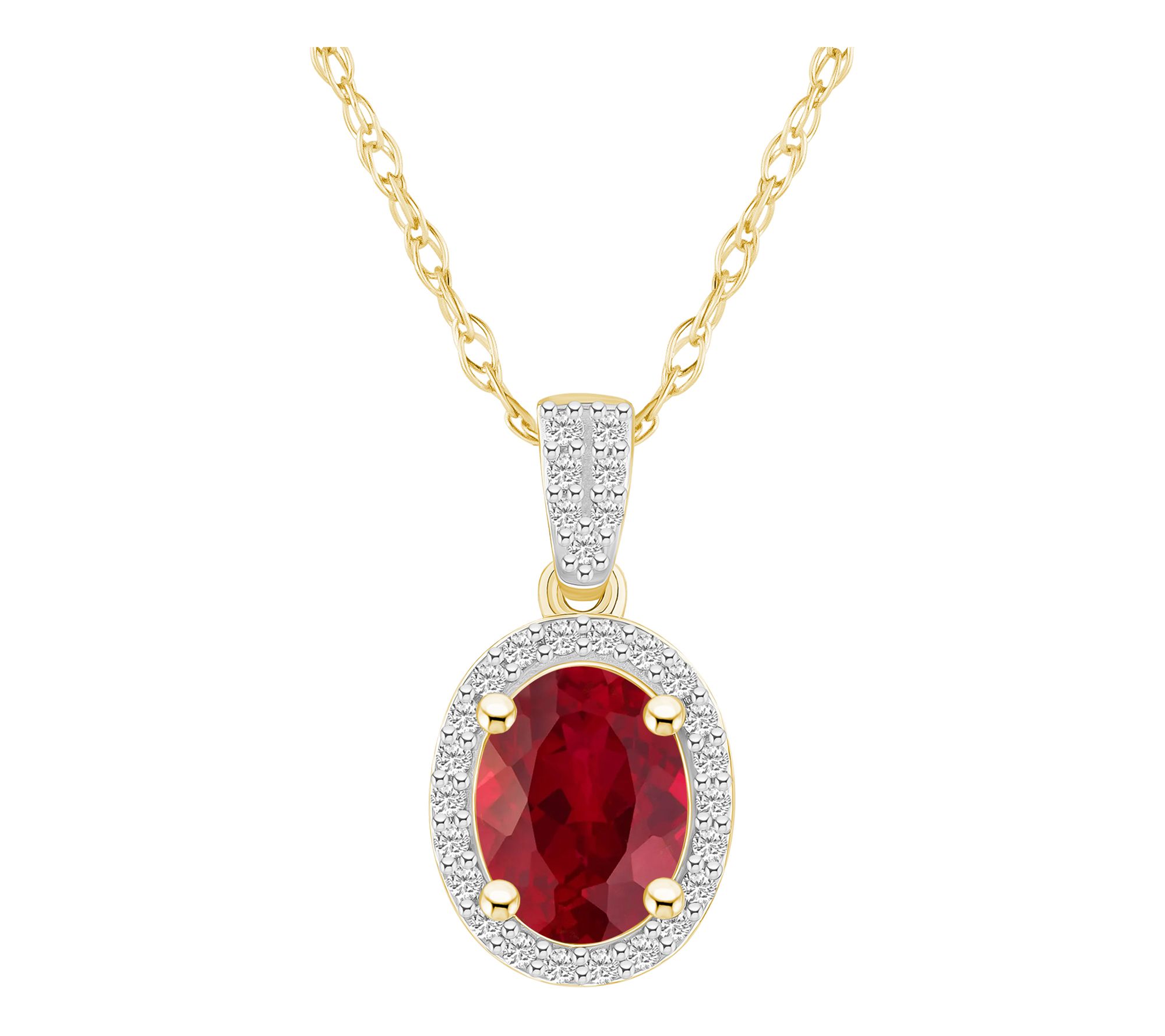 Affinity Gems Oval Created Gemstone Halo Necklace, 10K Gold