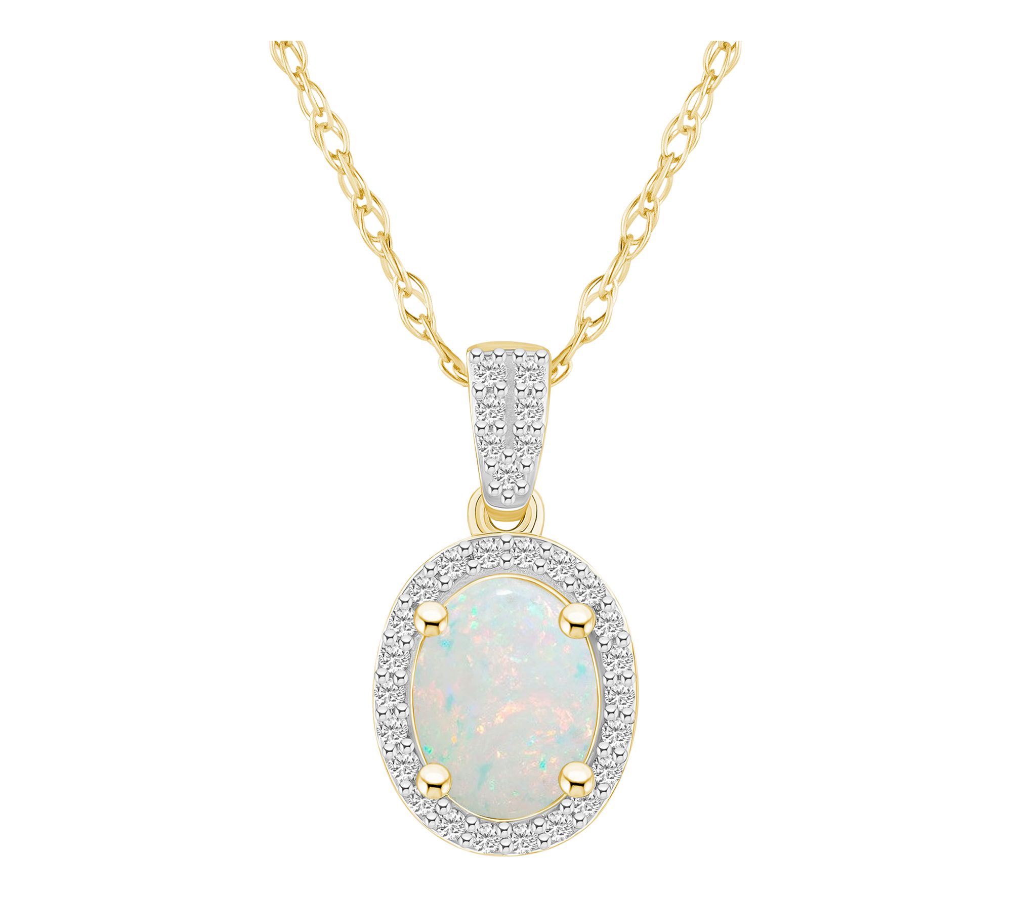 Affinity Gems Oval Created Gemstone Halo Necklace, 10K Gold