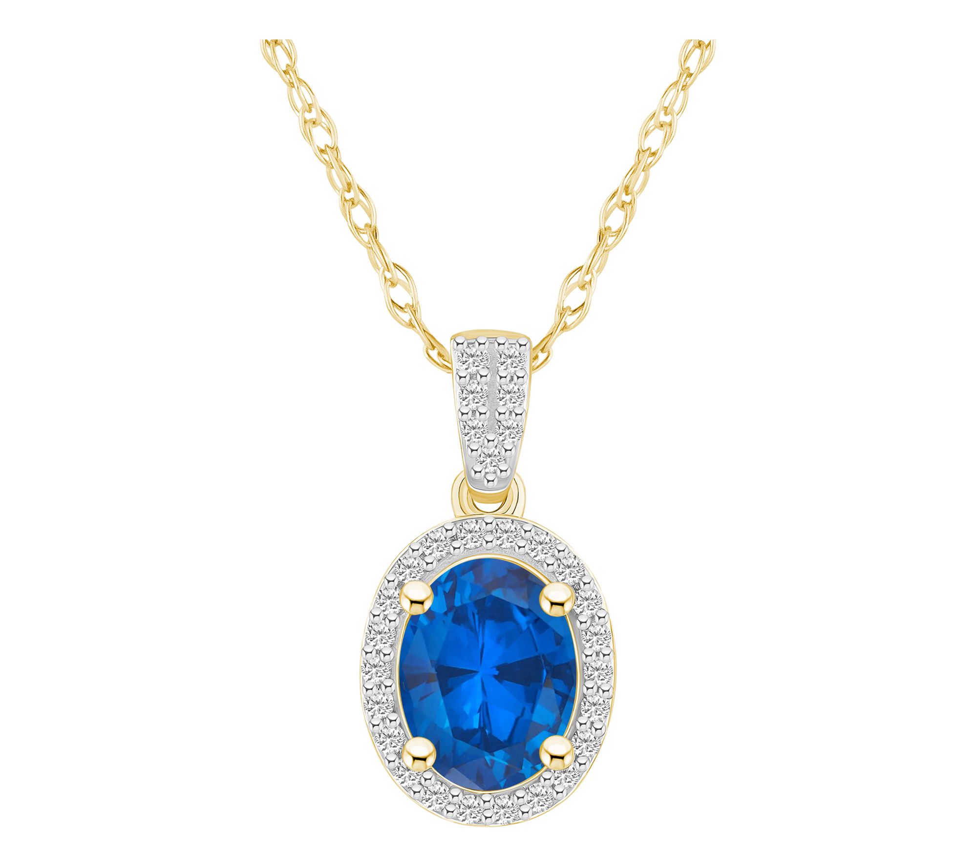 Affinity Gems Oval Created Gemstone Halo Necklace, 10K Gold