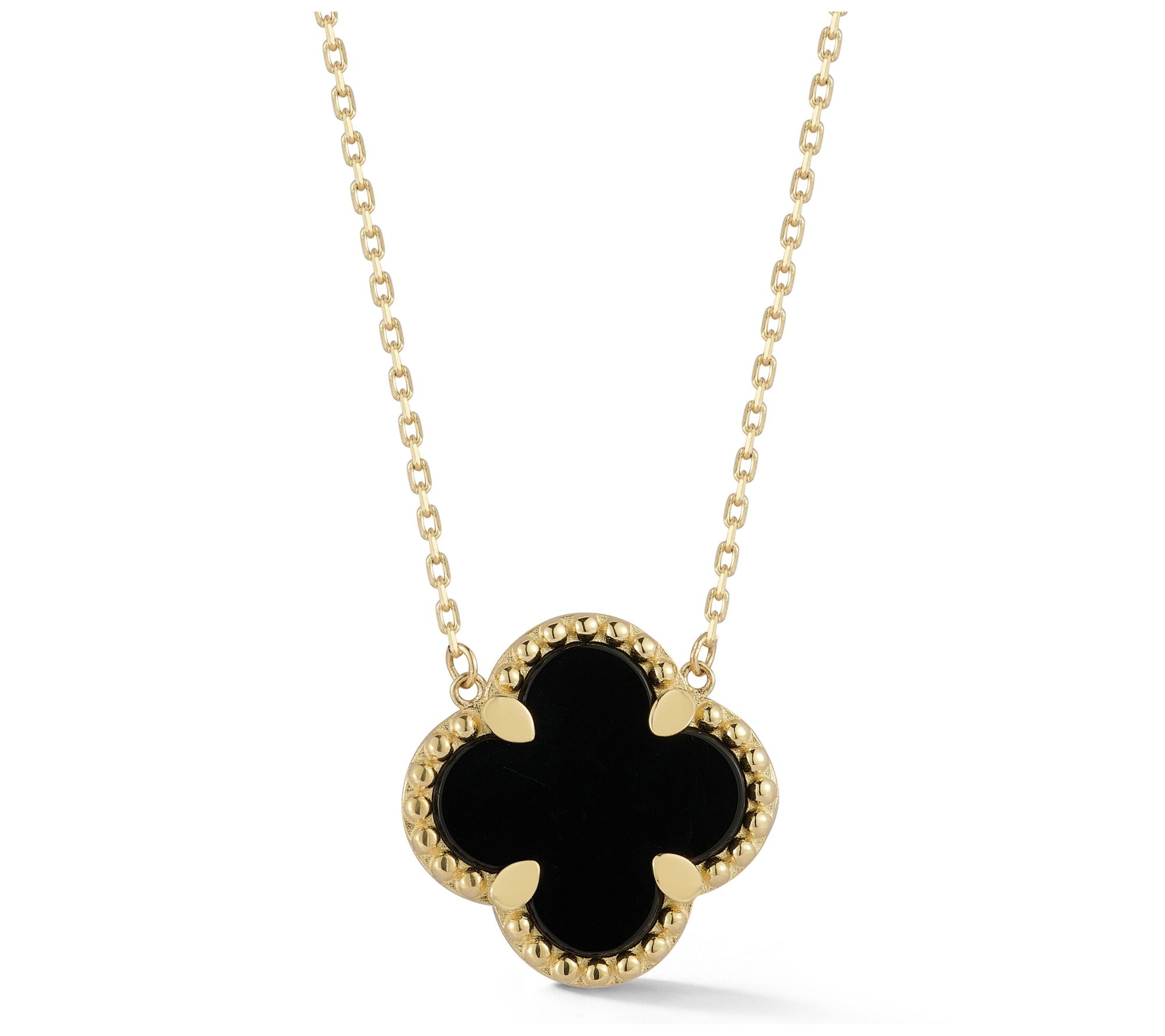 Luminosa Gold Flat Gemstone Clover Necklace, 14K