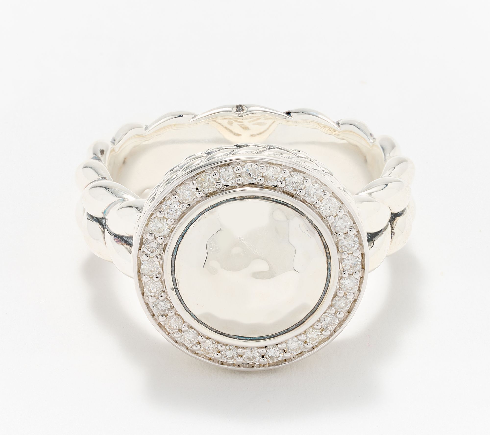 JAI Sterling Silver Hammered Disk Diamond Ring