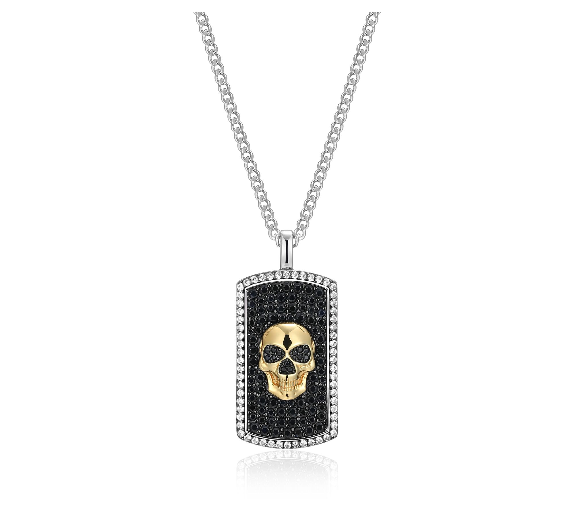 Men's Sterling Silver Pave Sapphire Skull Pendant w/ Chain