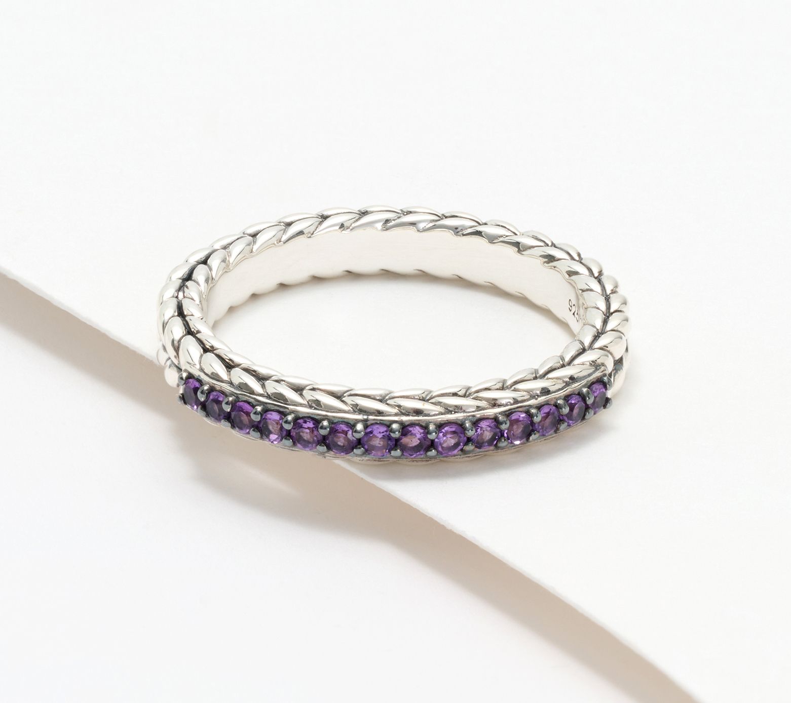 JAI Sterling Silver Pave Gemstone Basketweave Ring