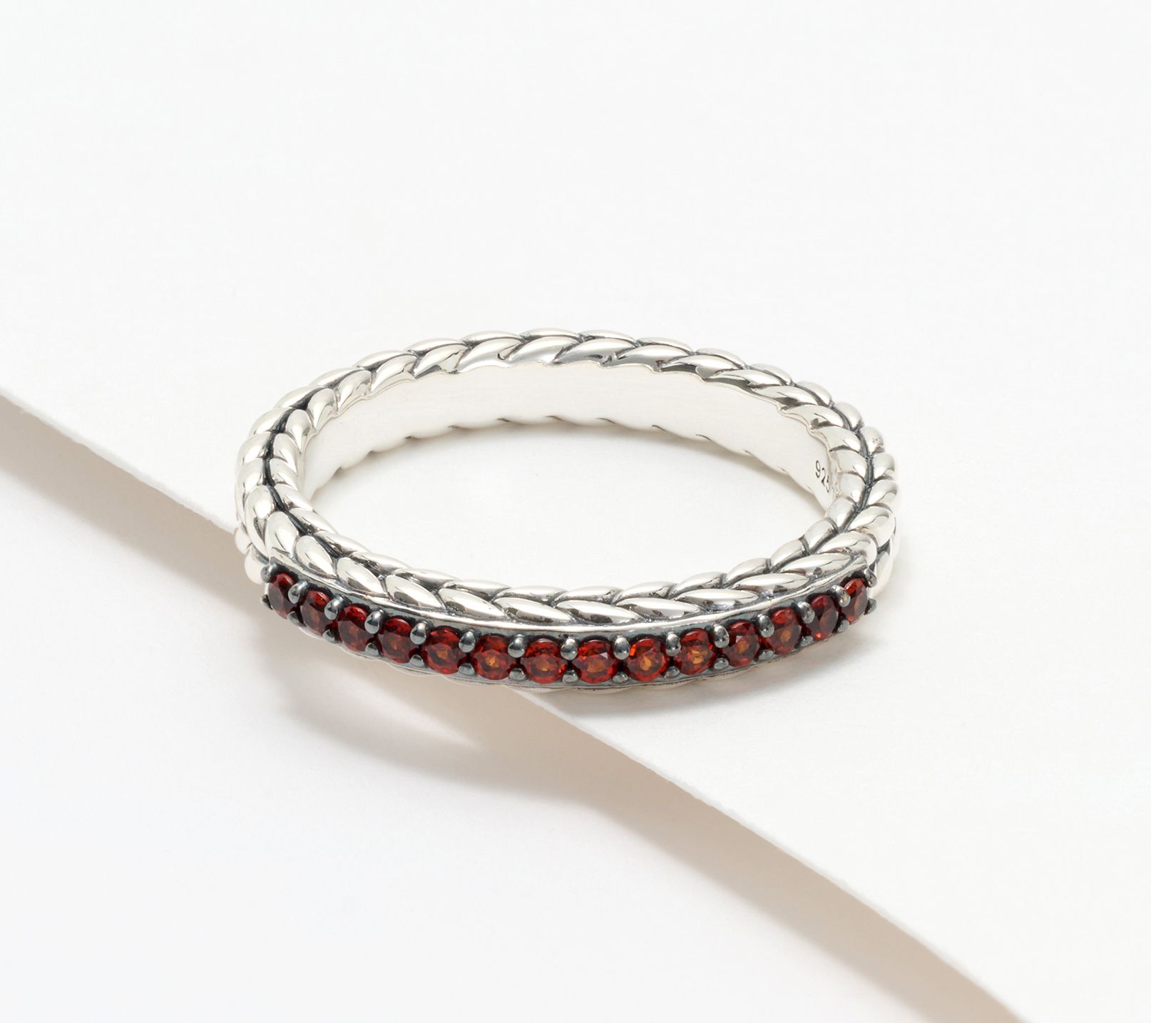 JAI Sterling Silver Pave Gemstone Basketweave Ring