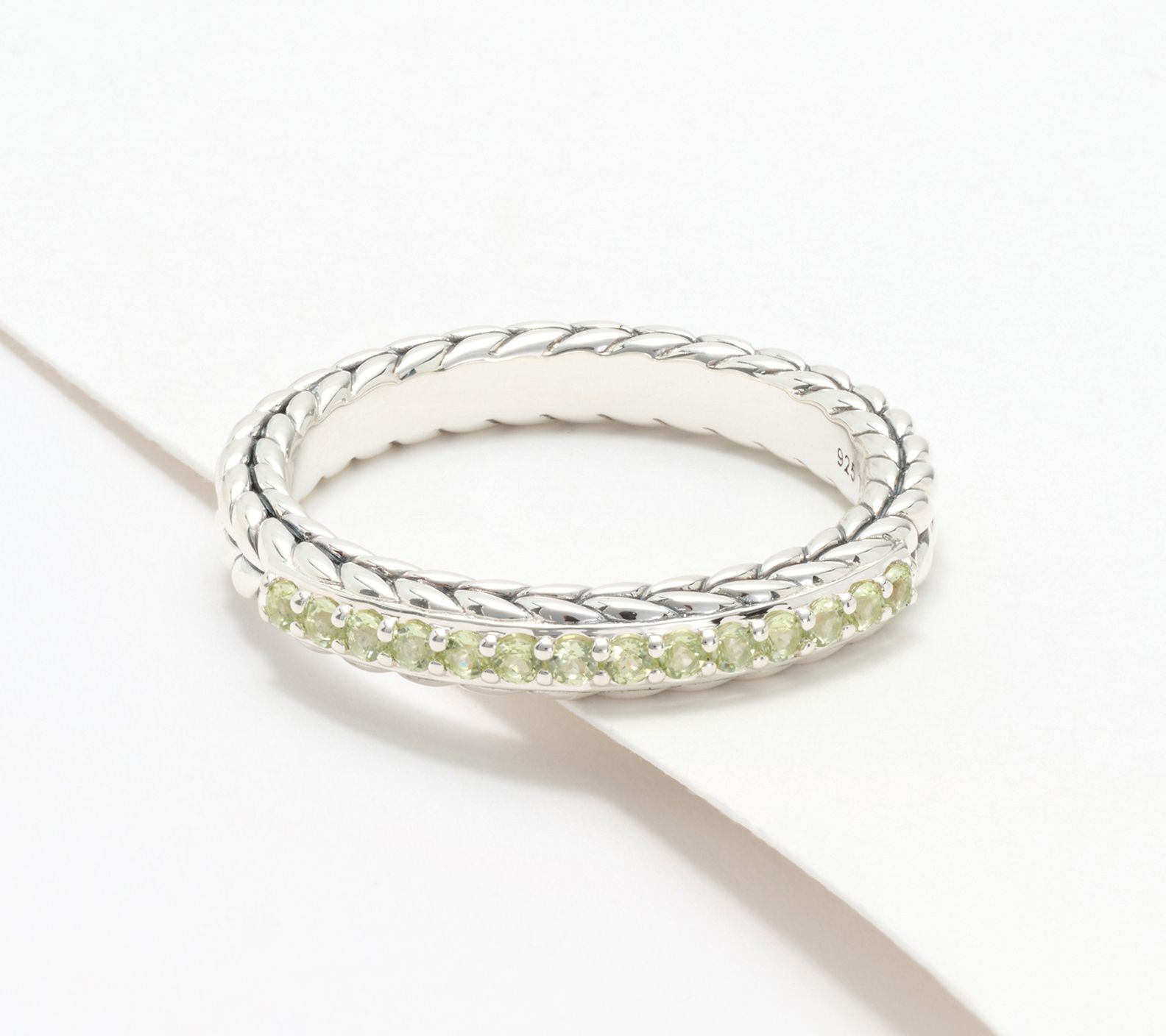 JAI Sterling Silver Pave Gemstone Basketweave Ring