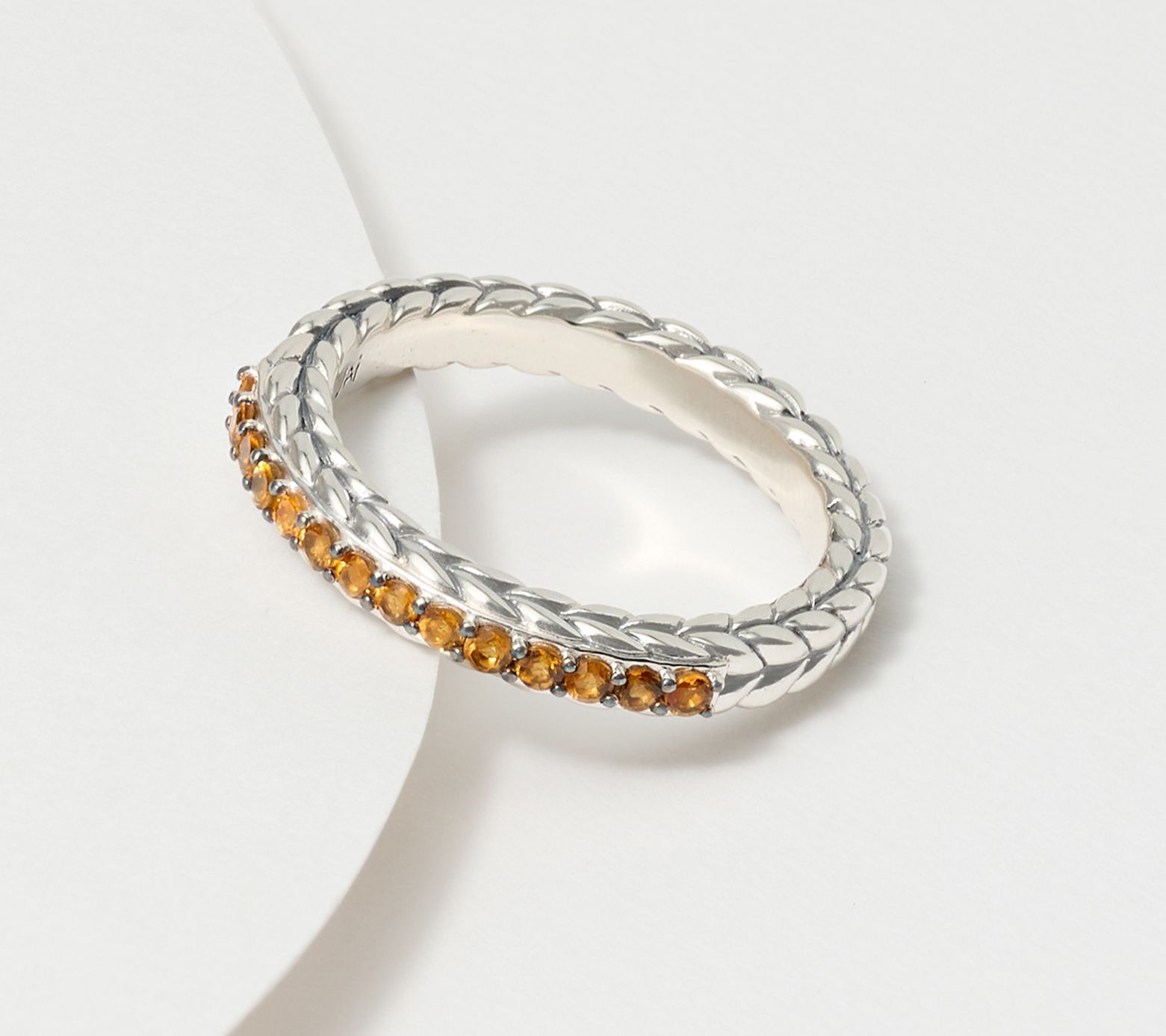 JAI Sterling Silver Pave Gemstone Basketweave Ring