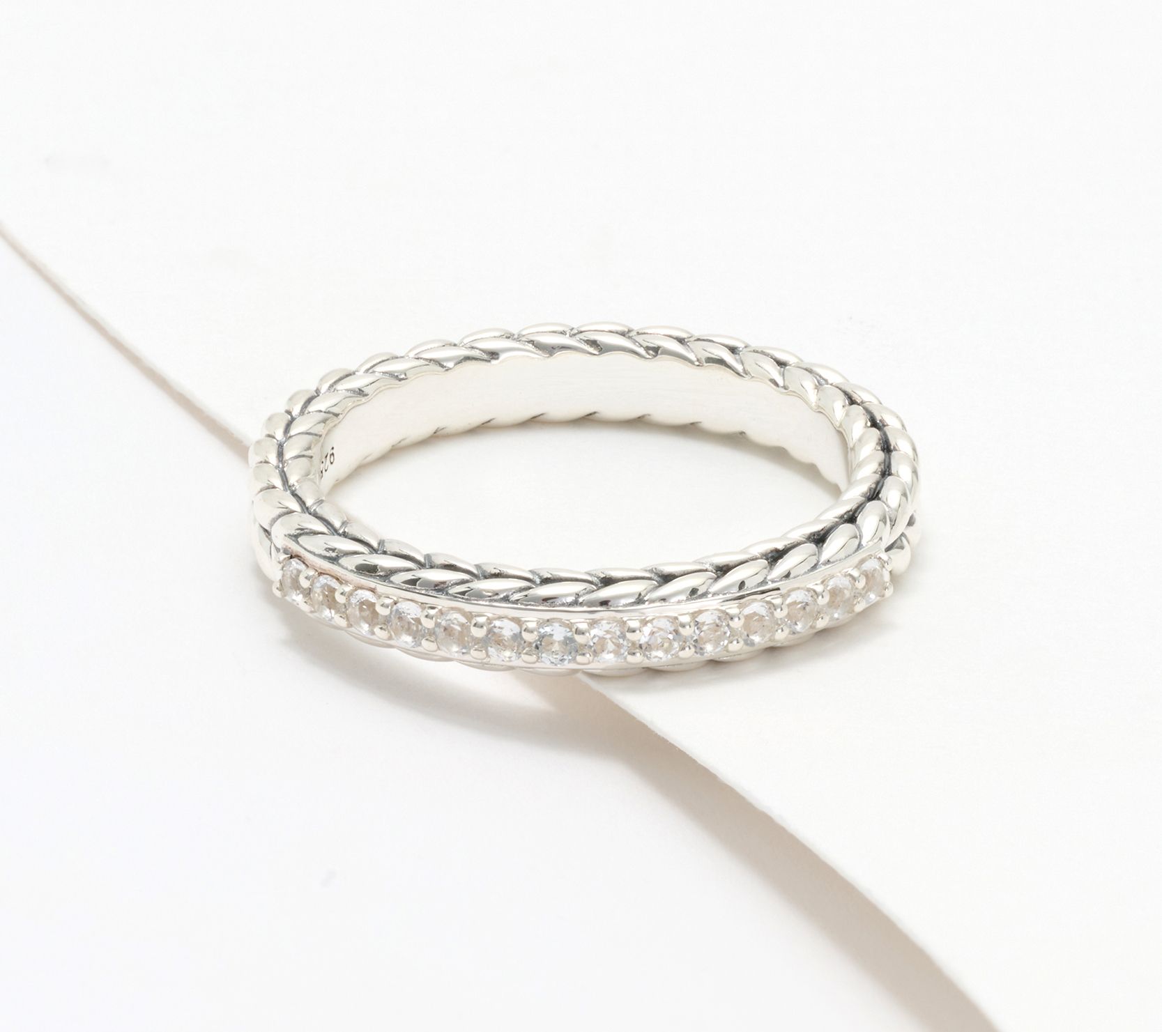 JAI Sterling Silver Pave Gemstone Basketweave Ring