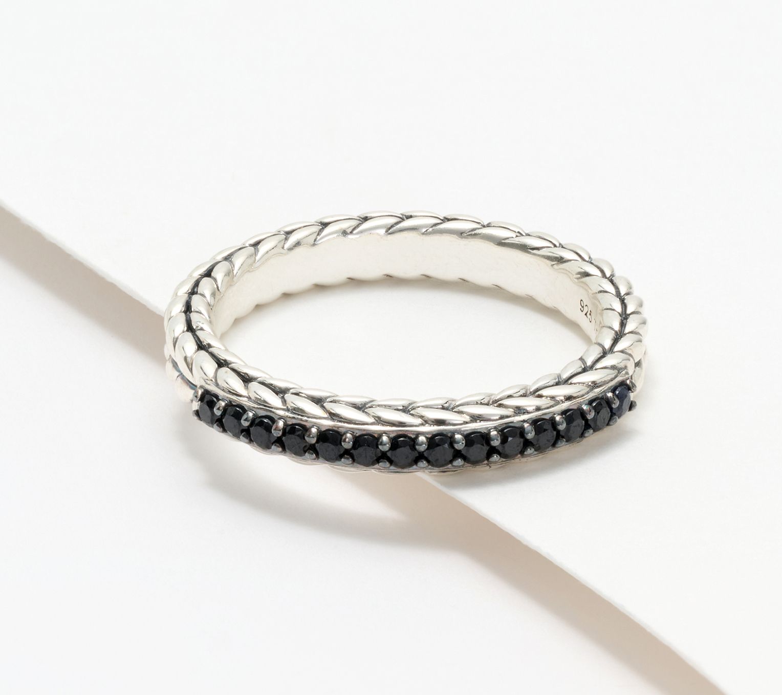 JAI Sterling Silver Pave Gemstone Basketweave Ring