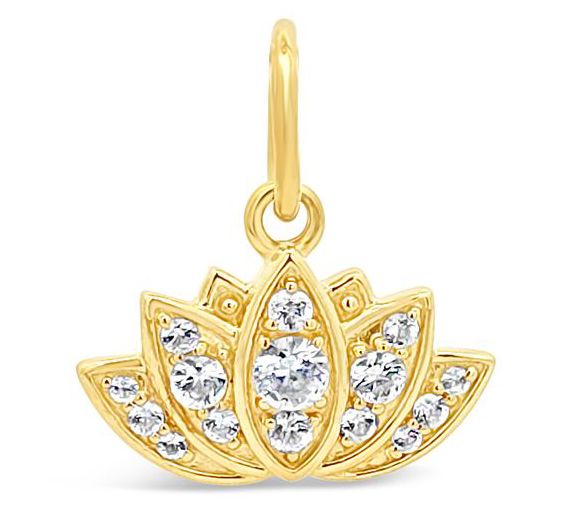 Goddaughters 14K Gold Clad White Topaz Lotus Charm