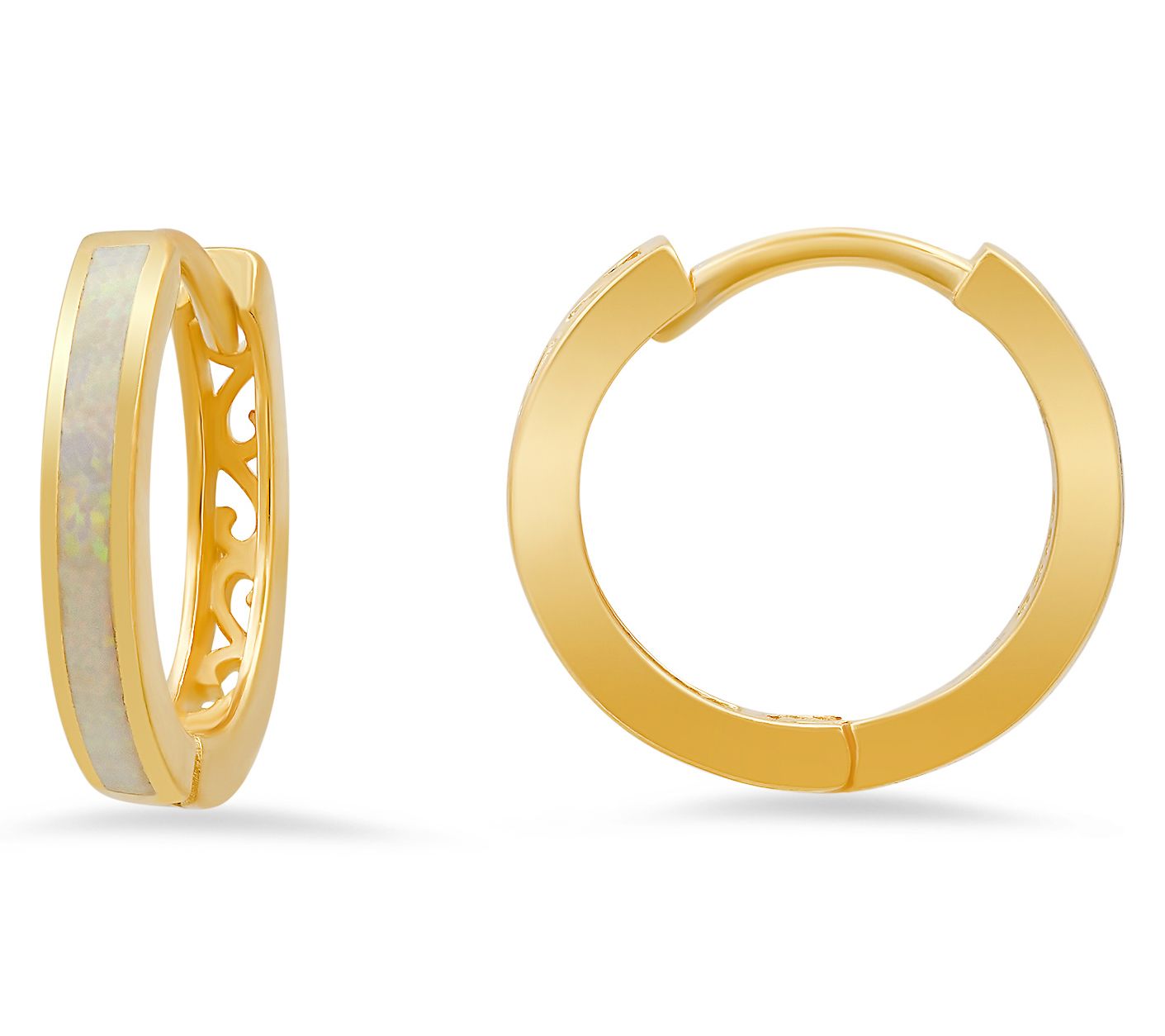 Sterling Silver Simulated Opal Filigree Hoop Earrings