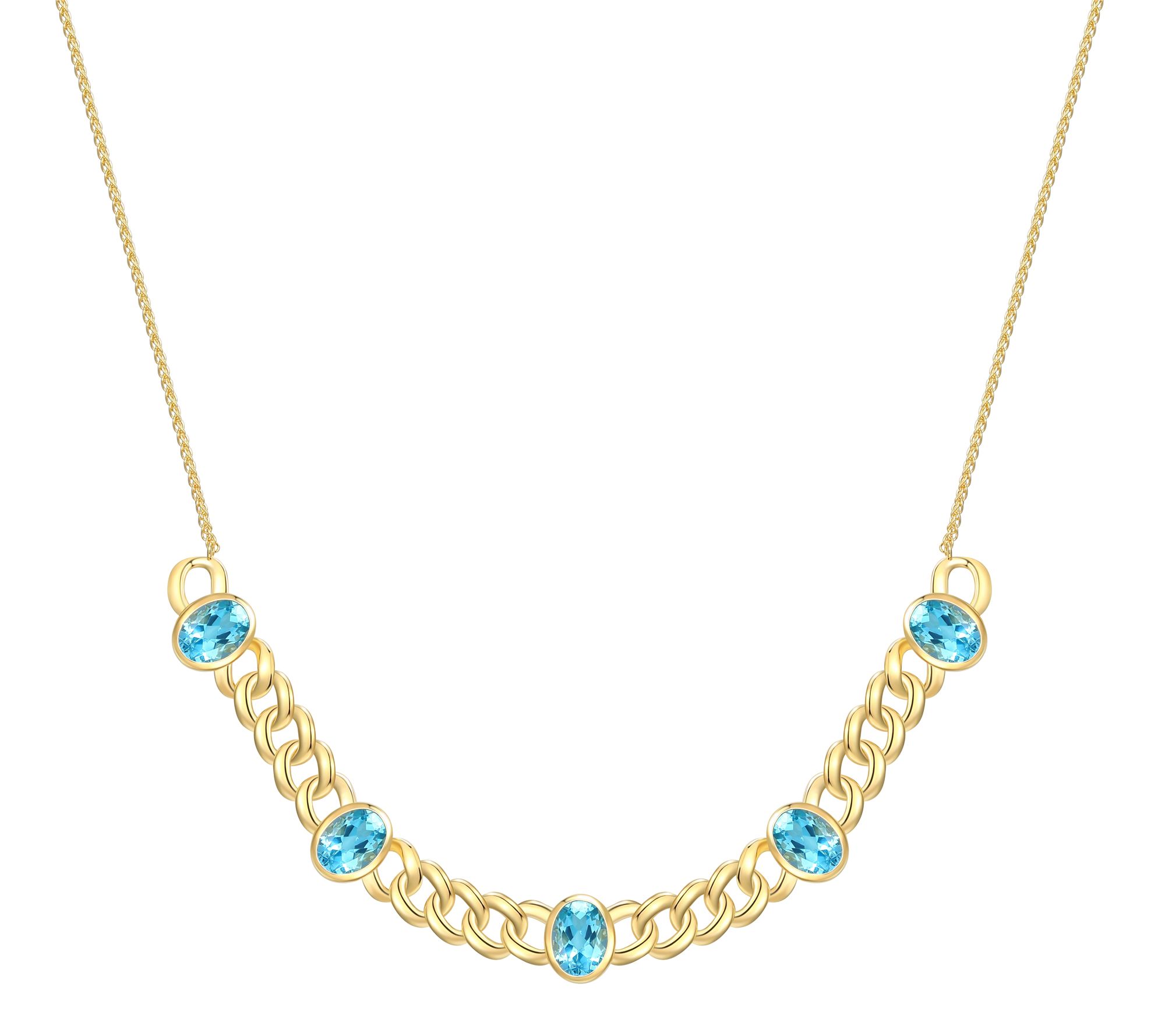 Affinity Gems Blue Topaz Chain Necklace, 18K Gold Plated