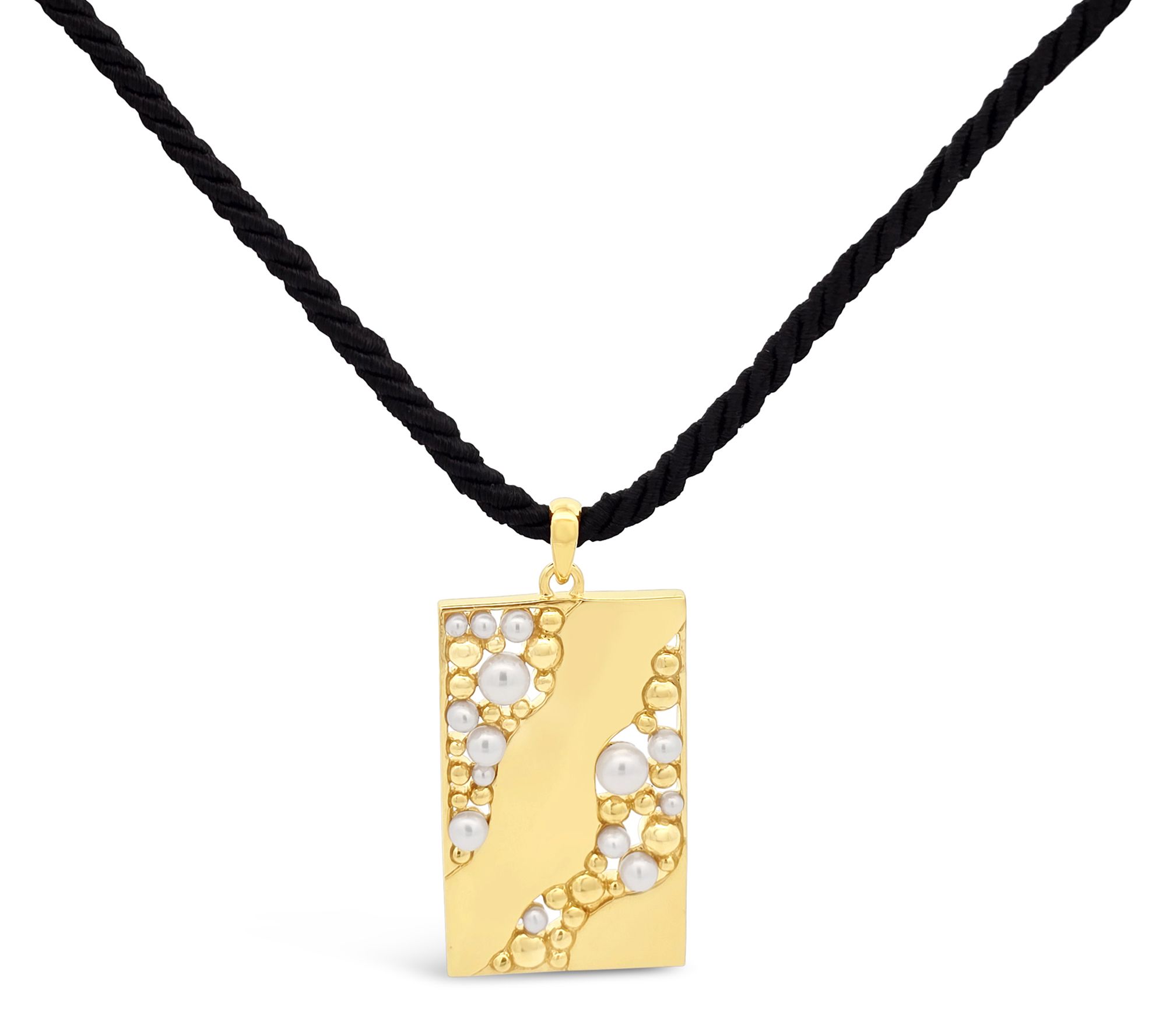 Elyse Ryan 14K Gold Clad Cultured Pearl Mosaic endant on Cord