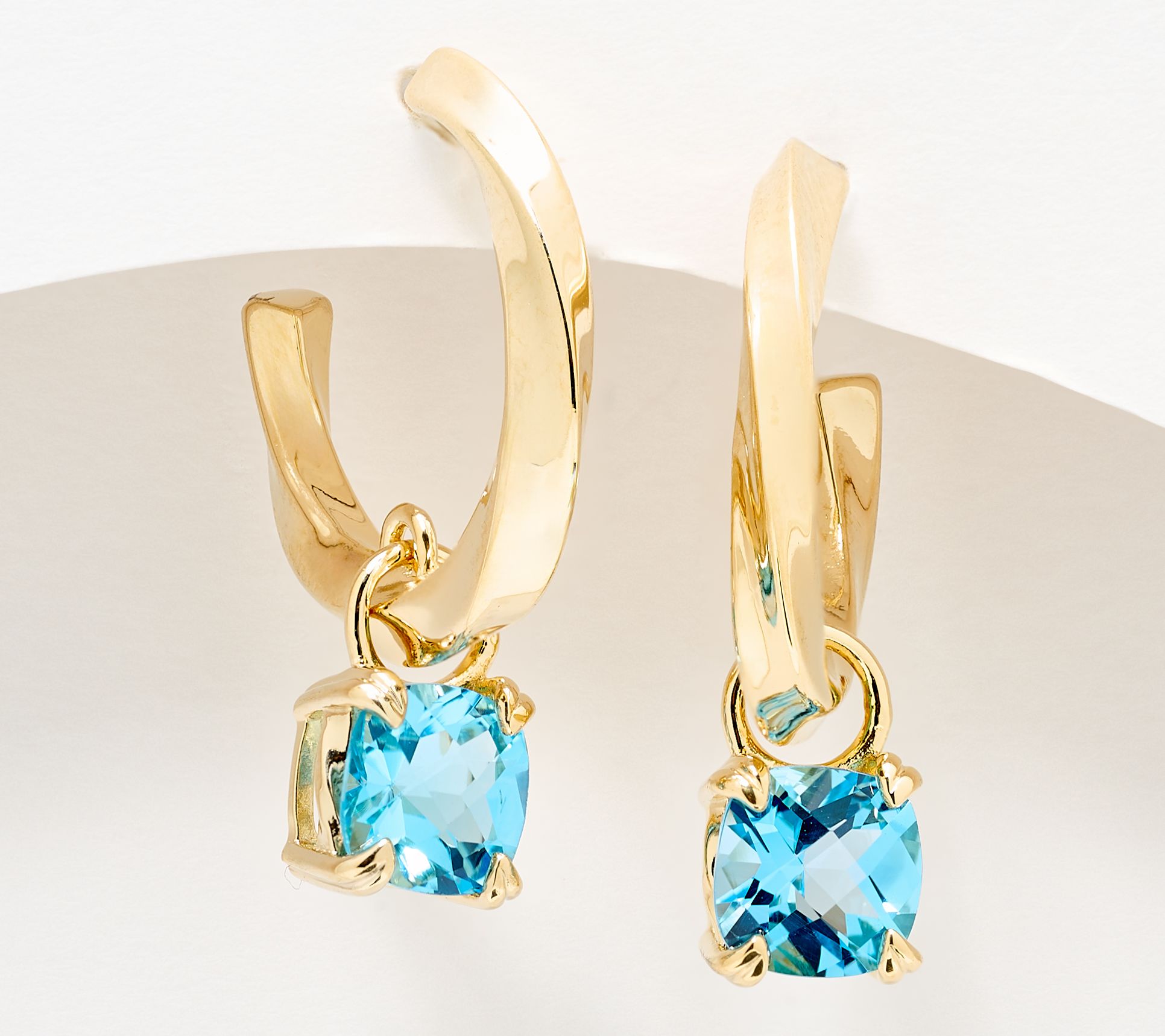 Christian James by Scott Grimes 14K Clad Ripple Gemstone Drop Hoop Earrings