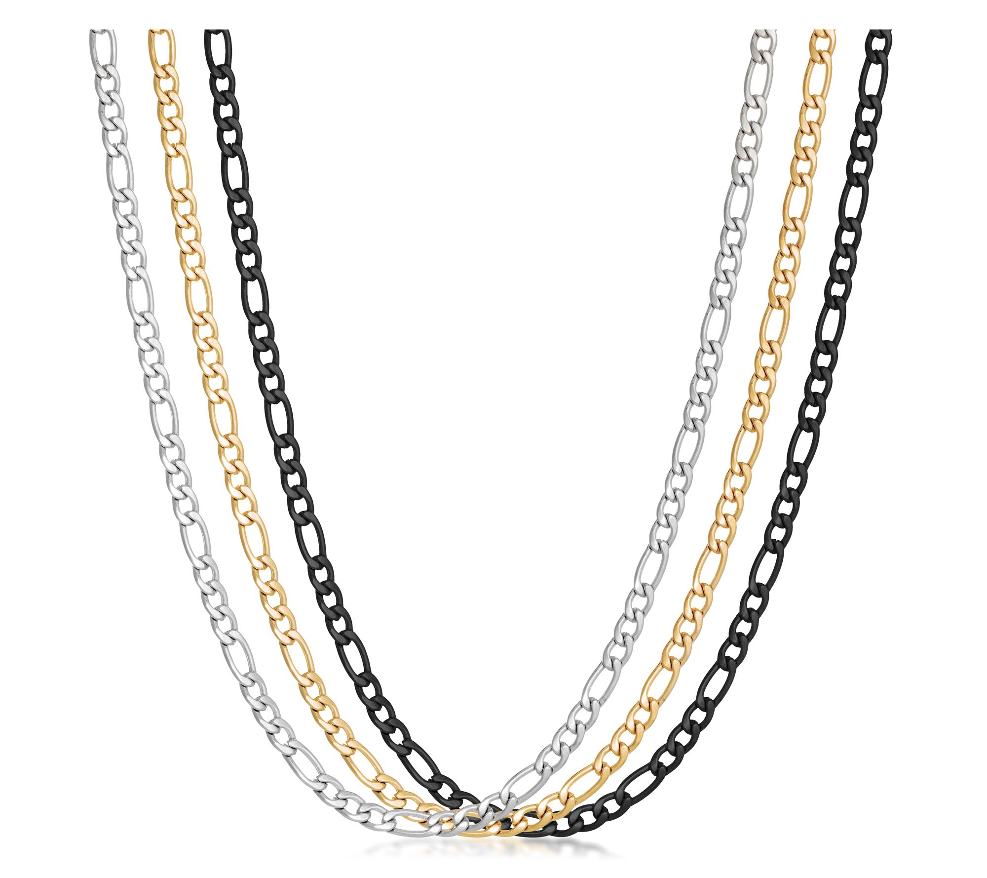 LYNX Men's Stainless Steel Figaro Chain Necklace Set