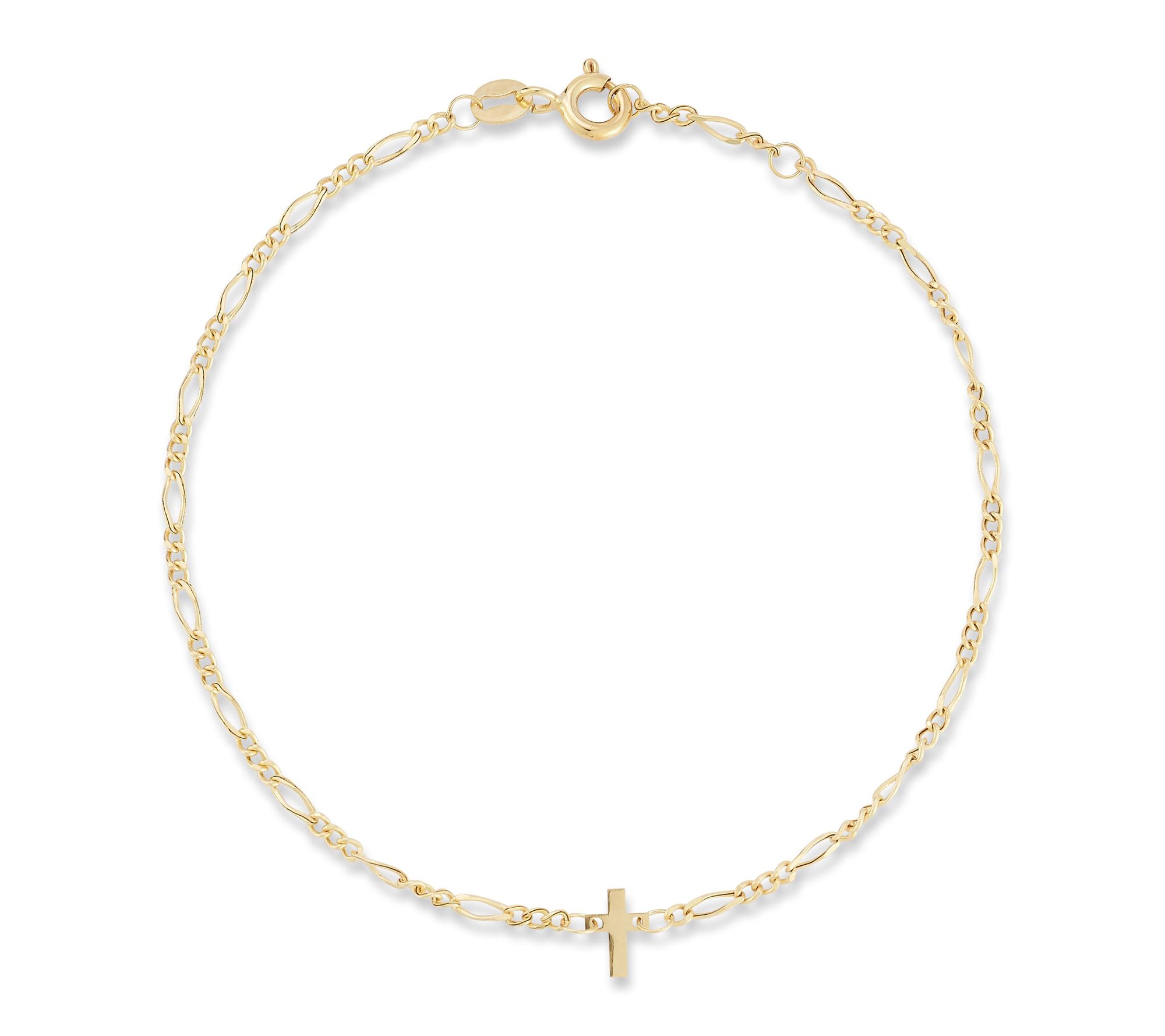 Italian Gold Dainty Cross Figaro Bracelet, 14K