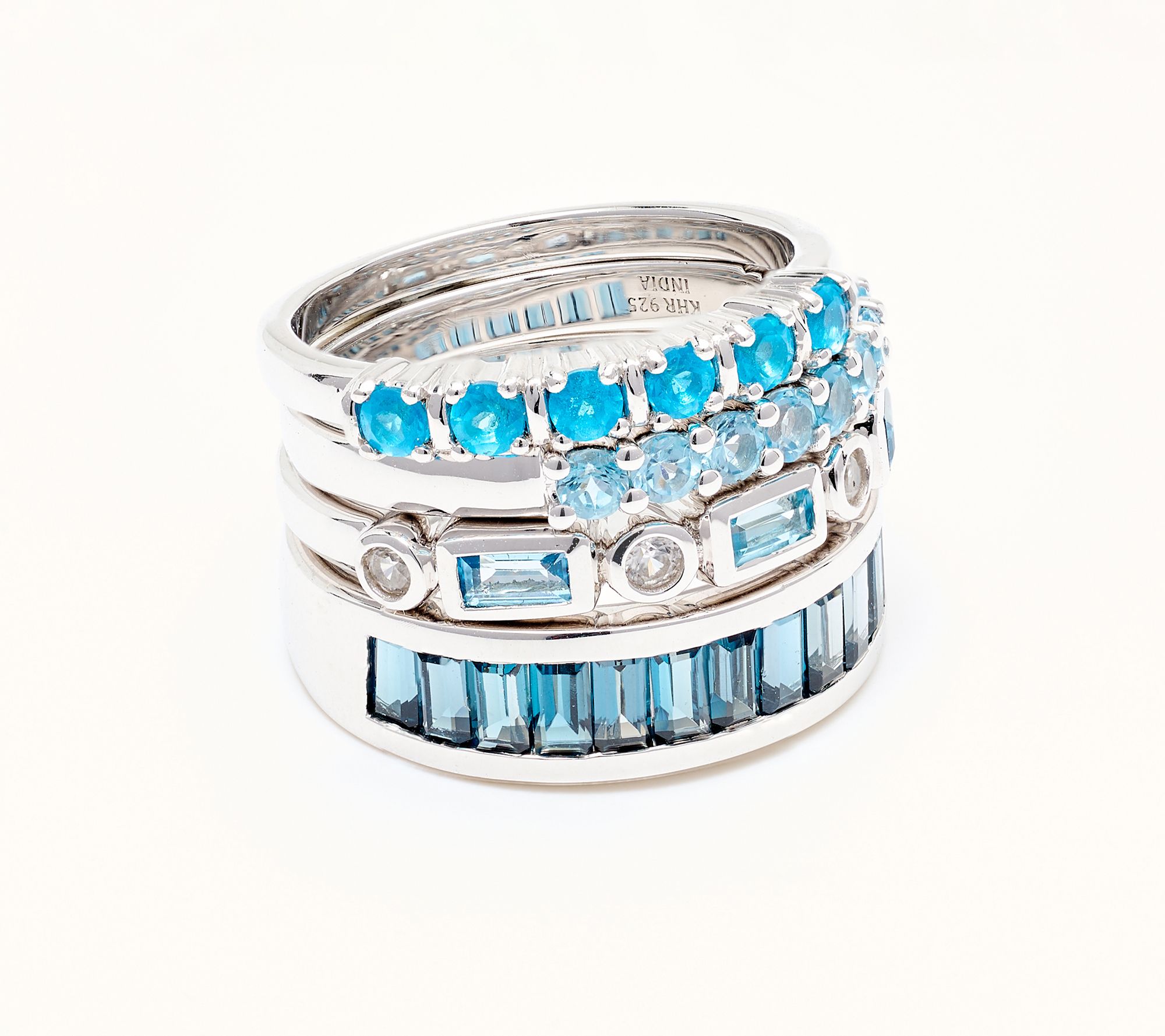 Affinity Gems Multi Blue Gem 4 Stacking Ring Set, Sterling