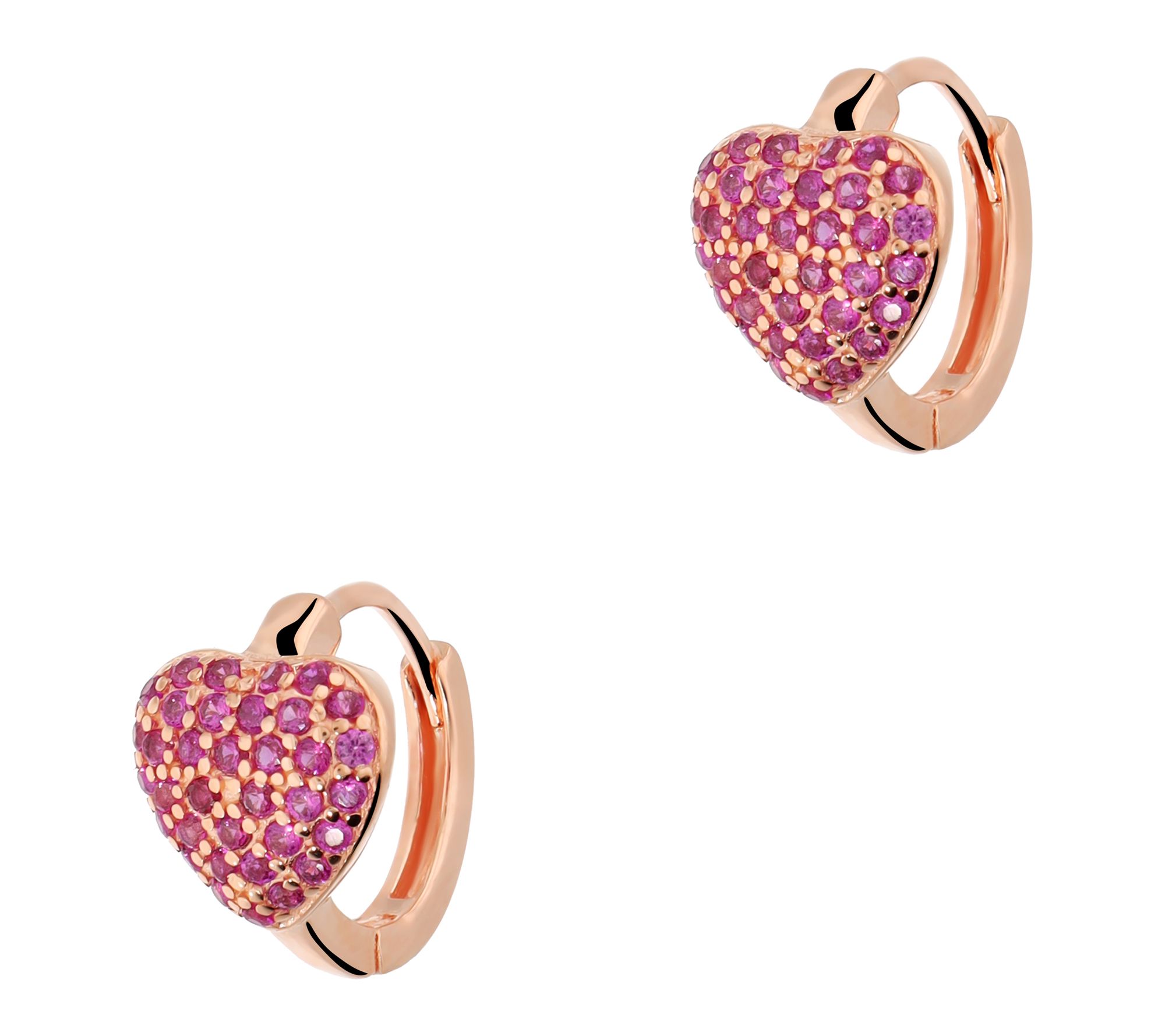 Diamonique Red Heart Huggie Hoop Earrings, Sterling Silver