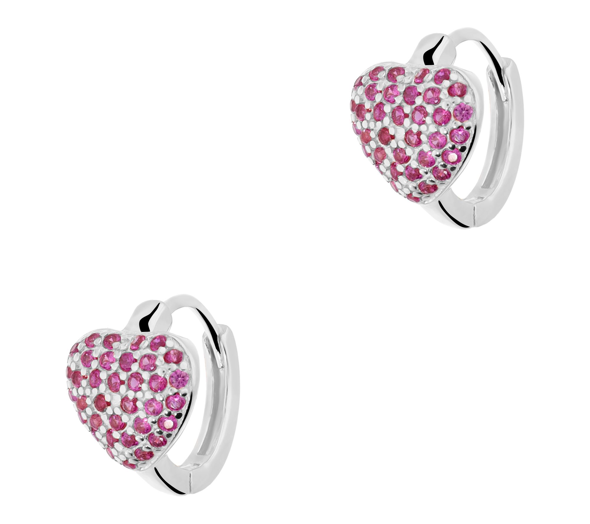 Diamonique Red Heart Huggie Hoop Earrings, Sterling Silver