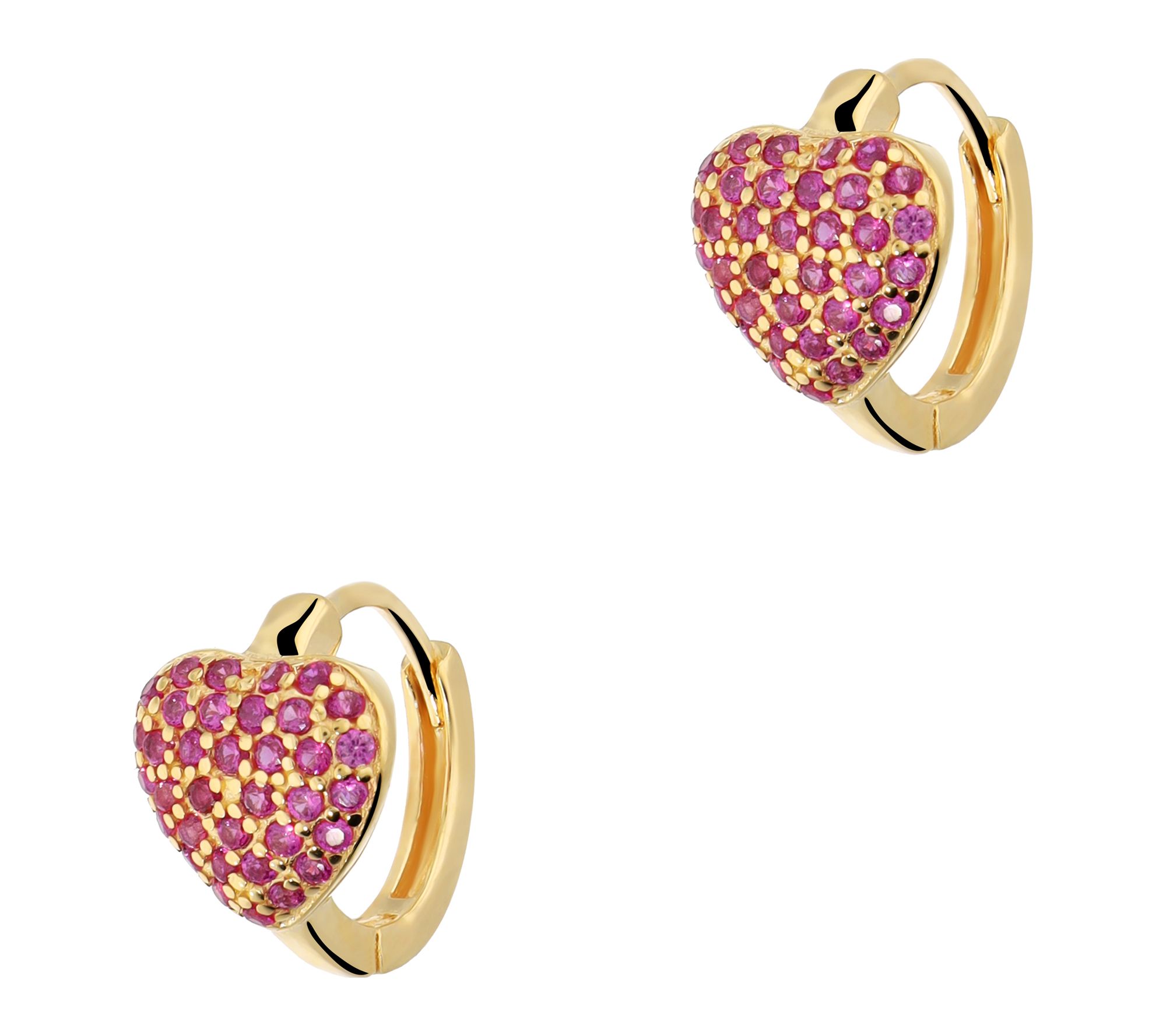 Diamonique Red Heart Huggie Hoop Earrings, Sterling Silver