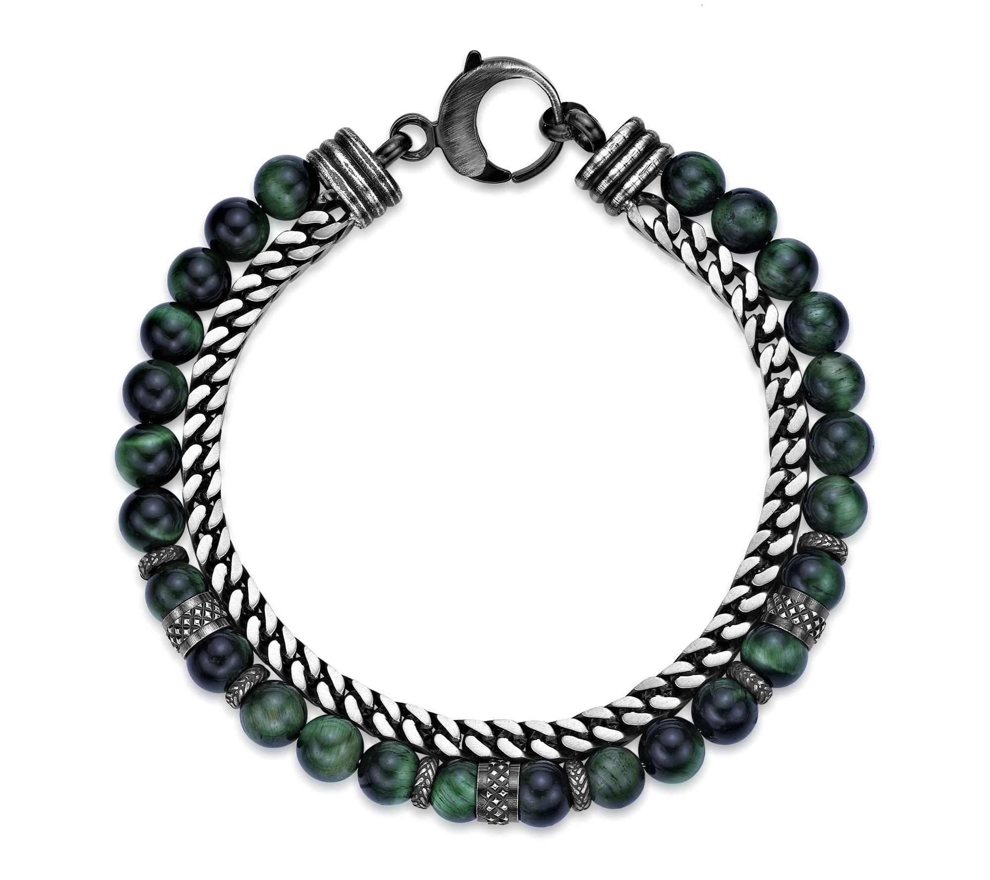 LYNX Men's Stainless Steel Gemstone Bead Bracelet