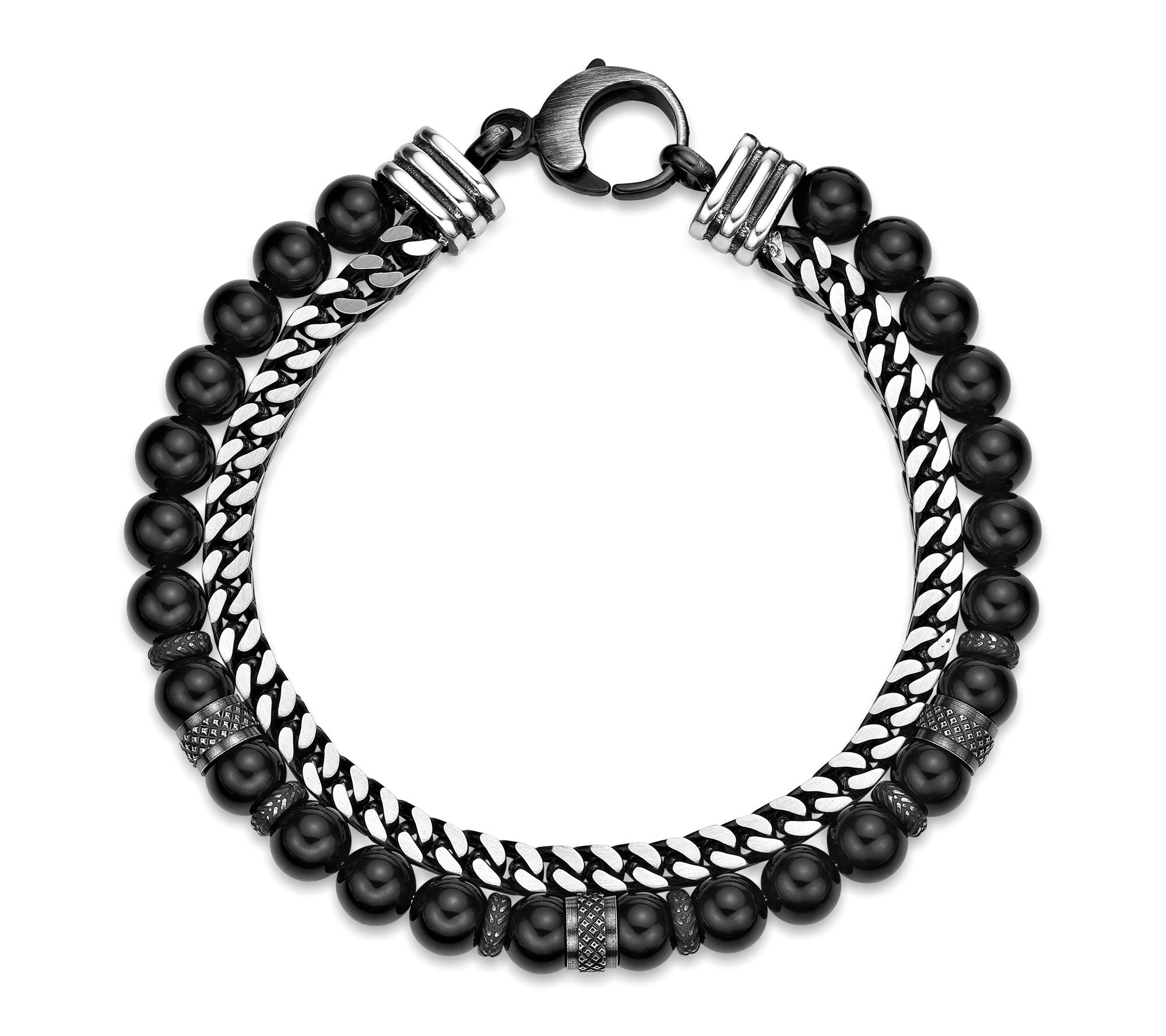 LYNX Men's Stainless Steel Gemstone Bead Bracelet